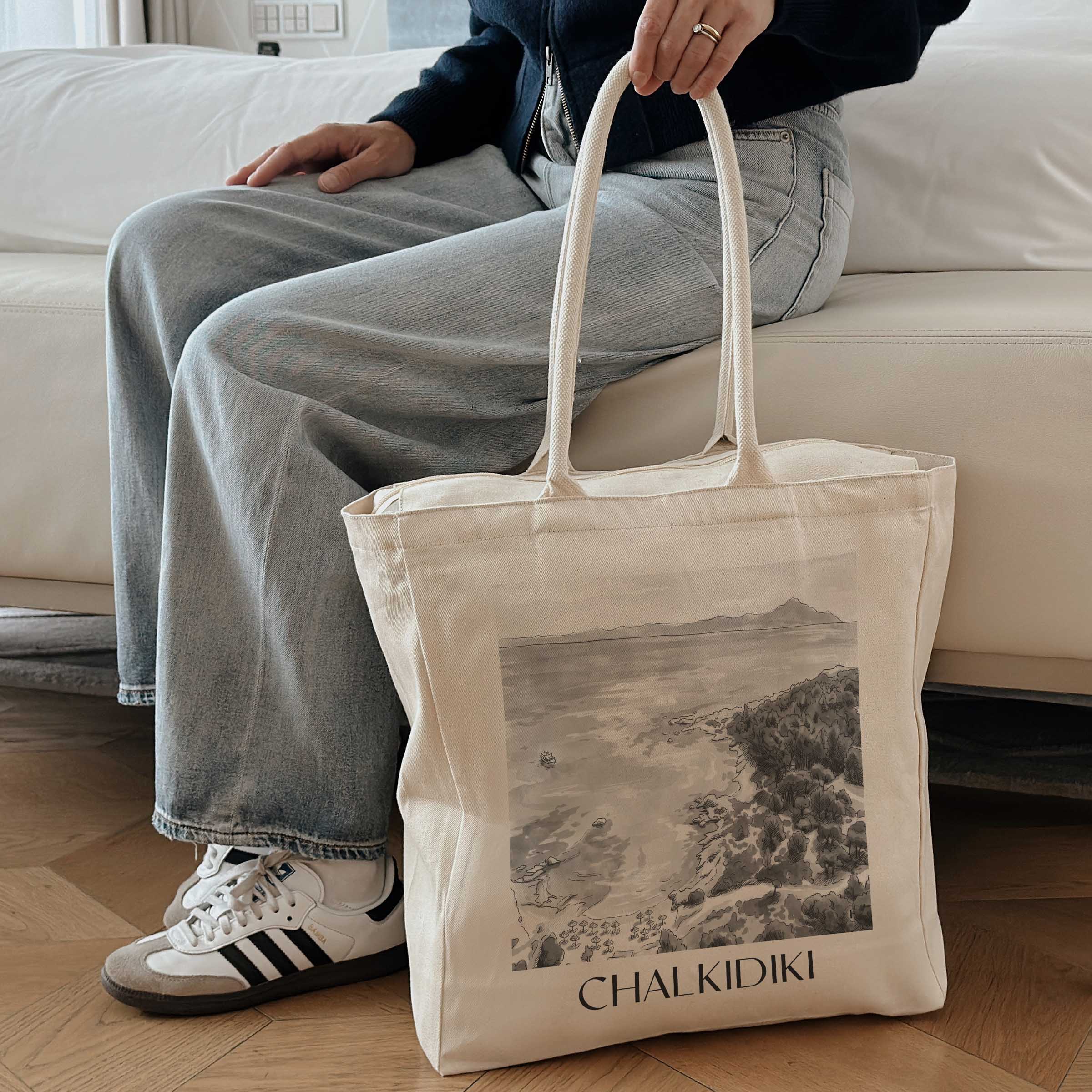 chalkidiki-griechenland-einkaufstasche-aquarell-schwarz-weiss