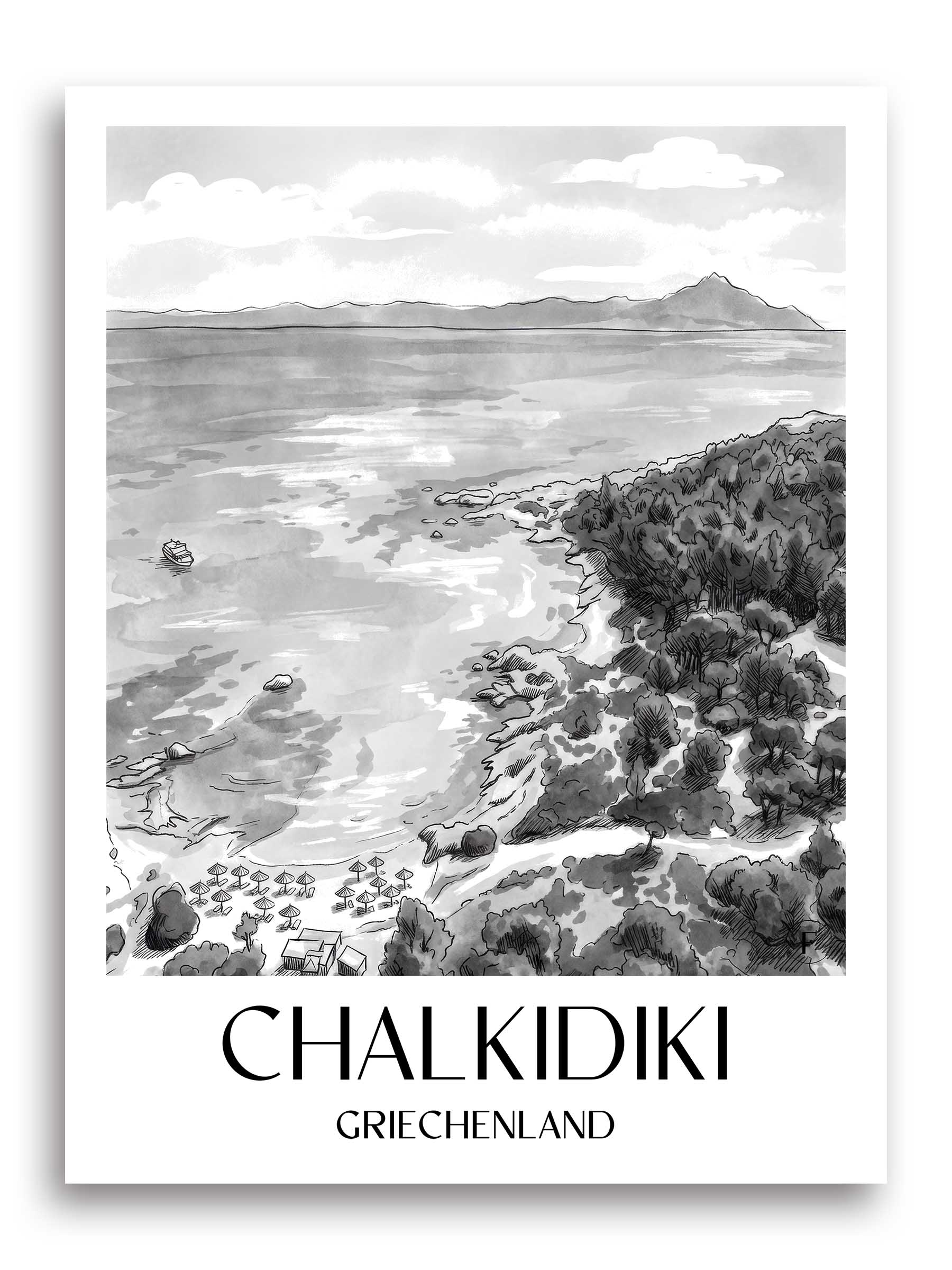 chalkidiki-griechenland-poster-aquarell-schwarz-weiss