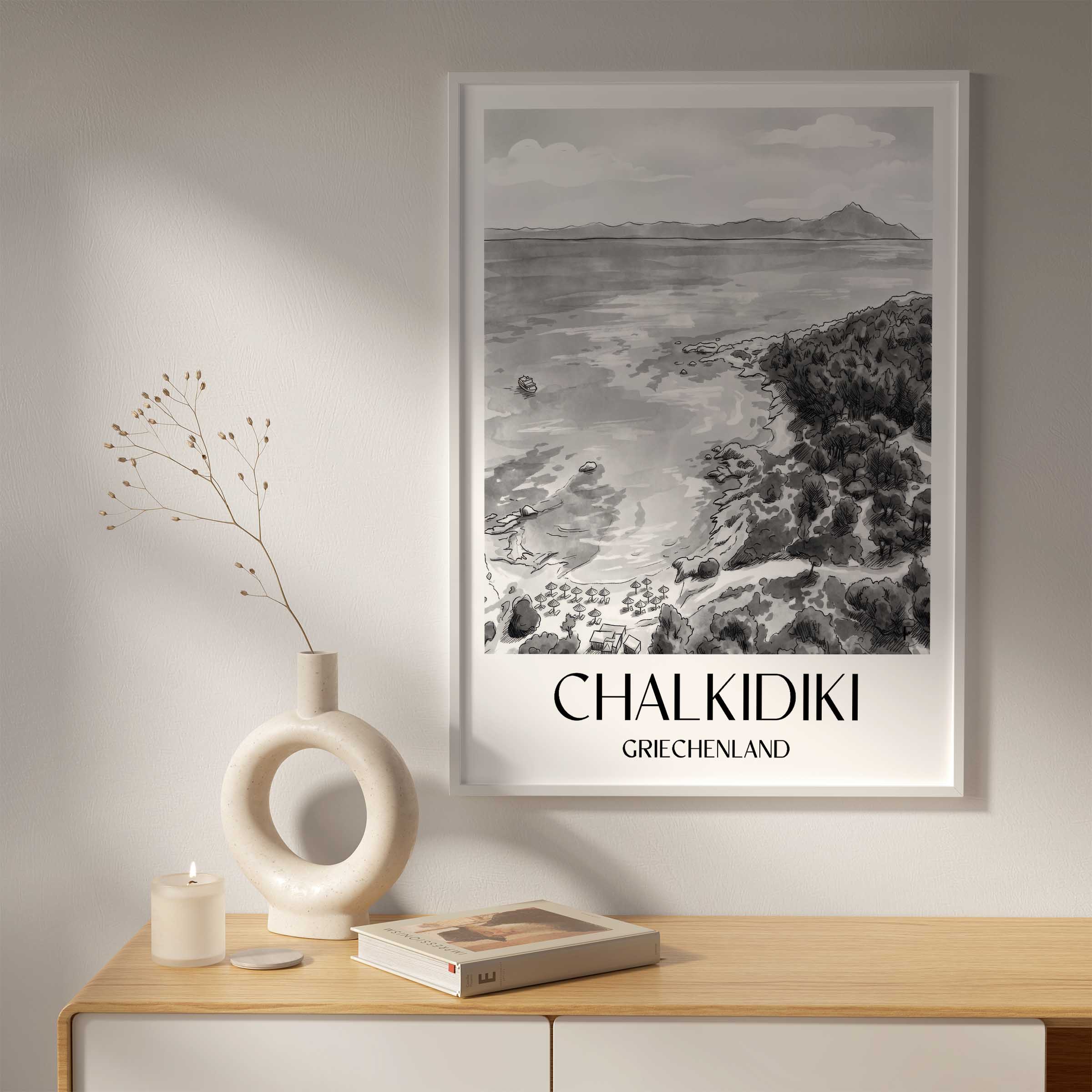 chalkidiki-griechenland-poster-aquarell-schwarz-weiss