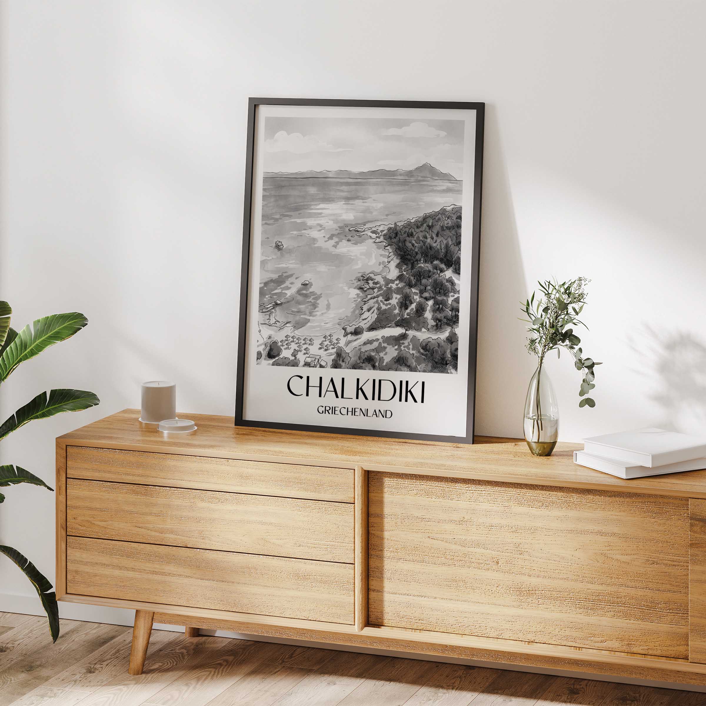 chalkidiki-griechenland-poster-aquarell-schwarz-weiss
