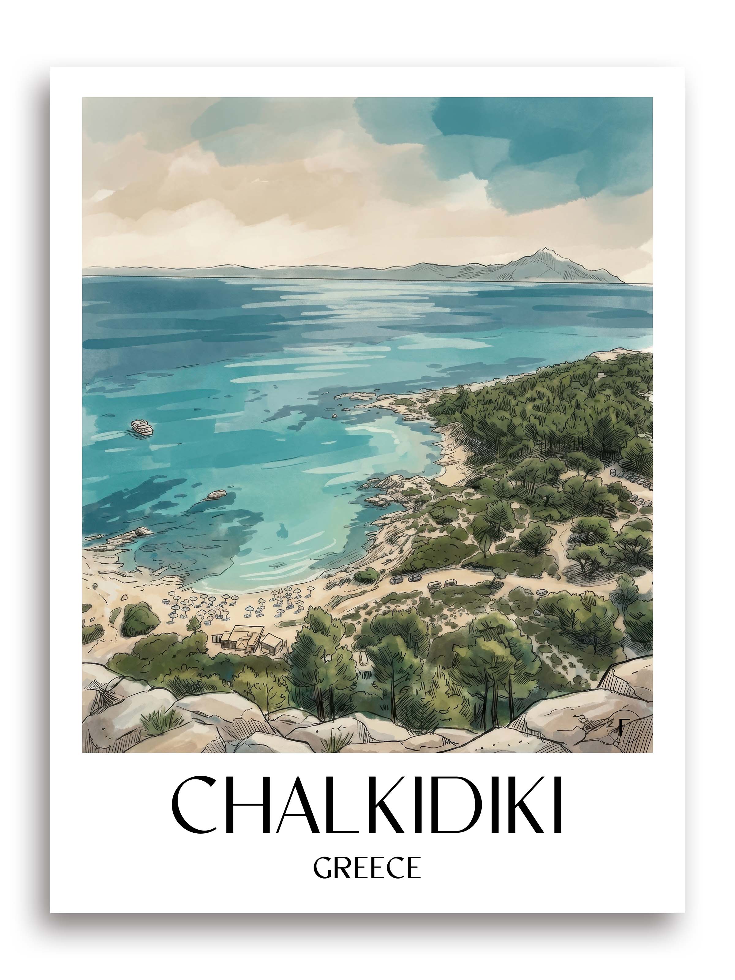 Chalkidiki Poster - Griechenland Kunstdruck - Aquarell von A4 bis A1 - favplace