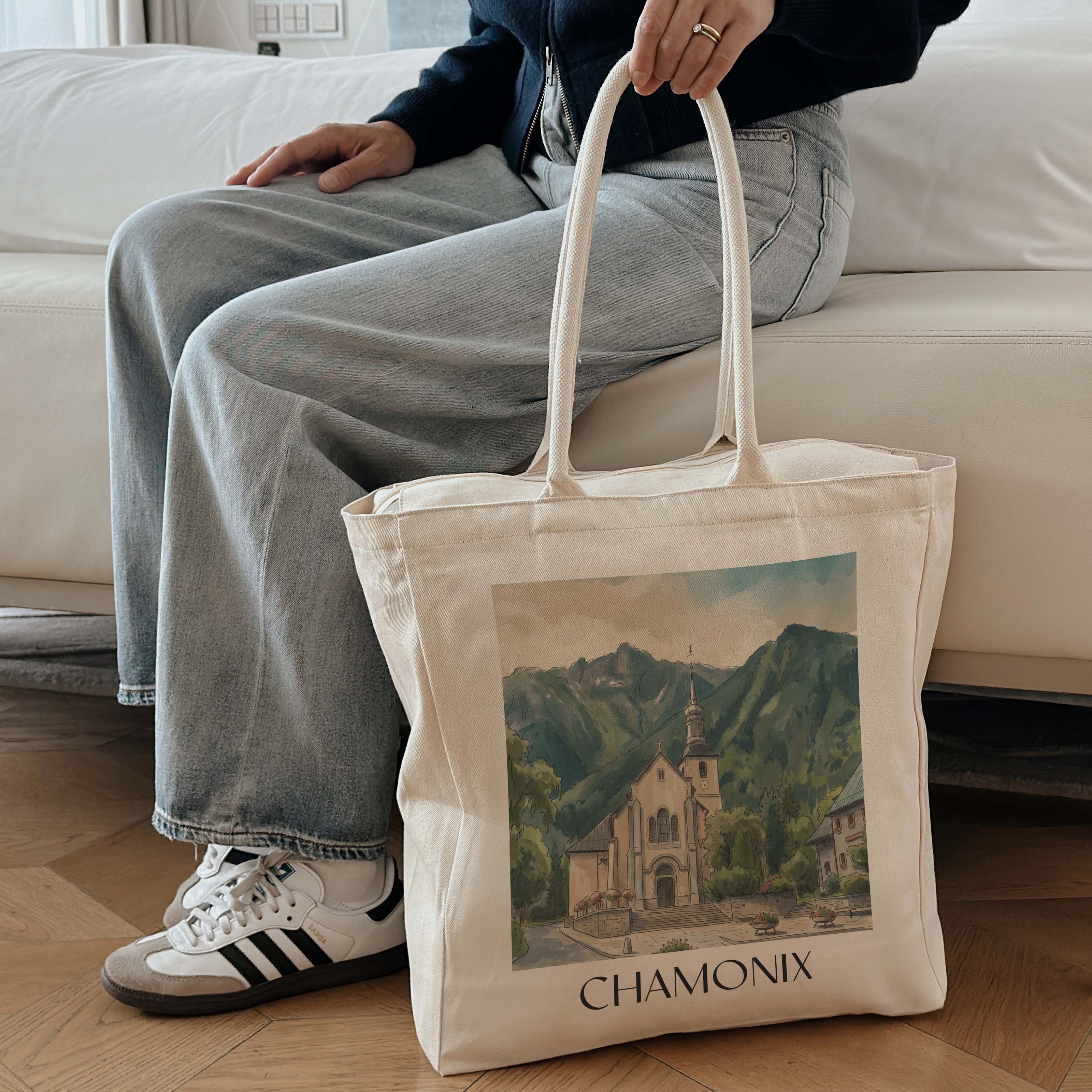 chamonix-frankreich-einkaufstasche-aquarell