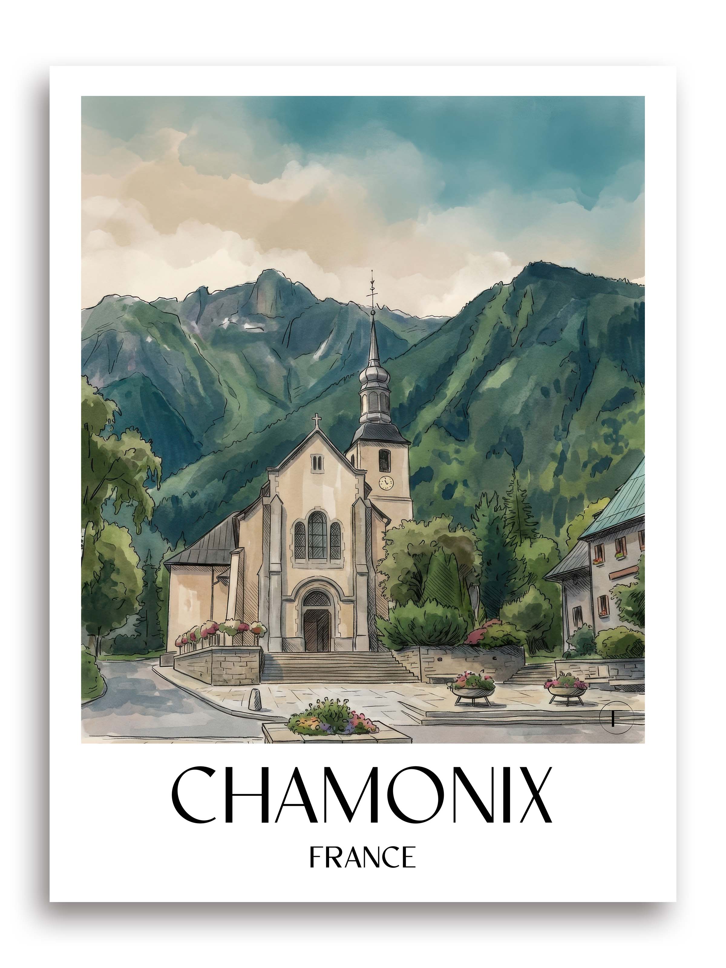 Chamonix Poster - Frankreich Kunstdruck - Aquarell von A4 bis A1 - favplace