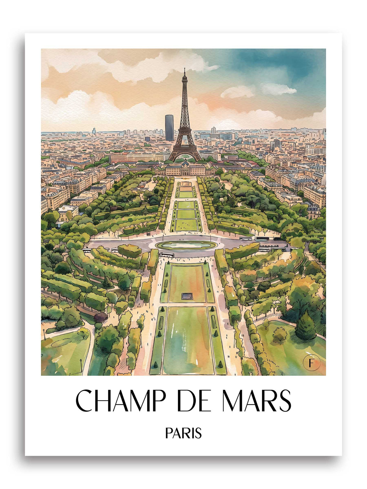 Champ de Mars Poster - Paris - Frankreich Kunstdruck - Aquarell von A4 bis A1 - favplace