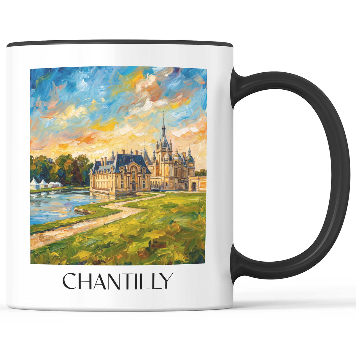Chantilly Kaffeebecher - Oise - Frankreich Becher - Kaffeetasse im Ölgemälde Stil - favplace