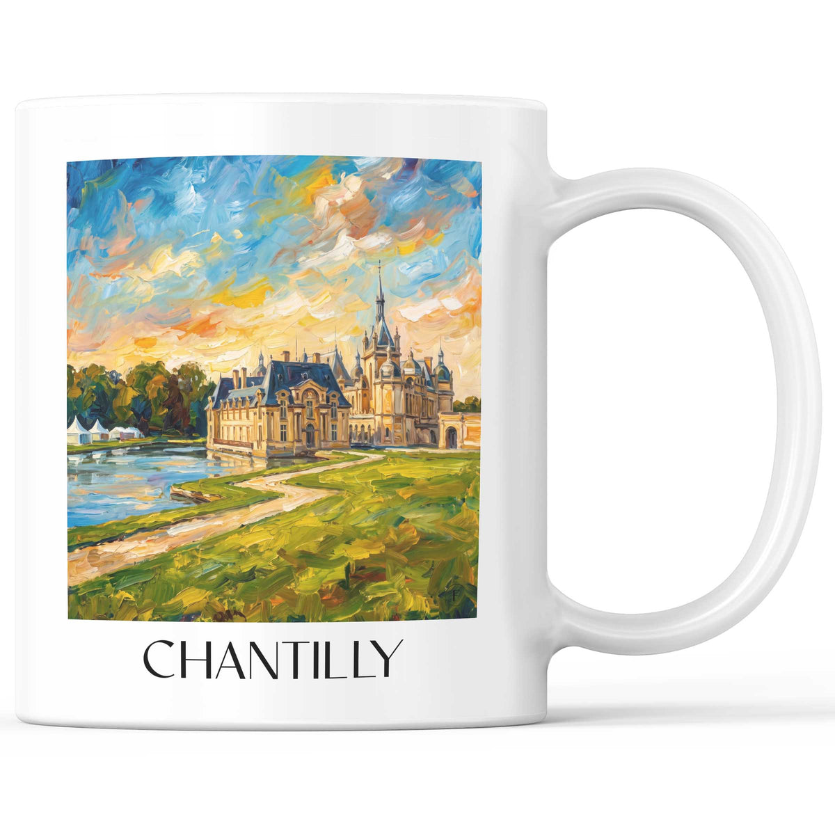Chantilly Kaffeebecher - Oise - Frankreich Becher - Kaffeetasse im Ölgemälde Stil - favplace