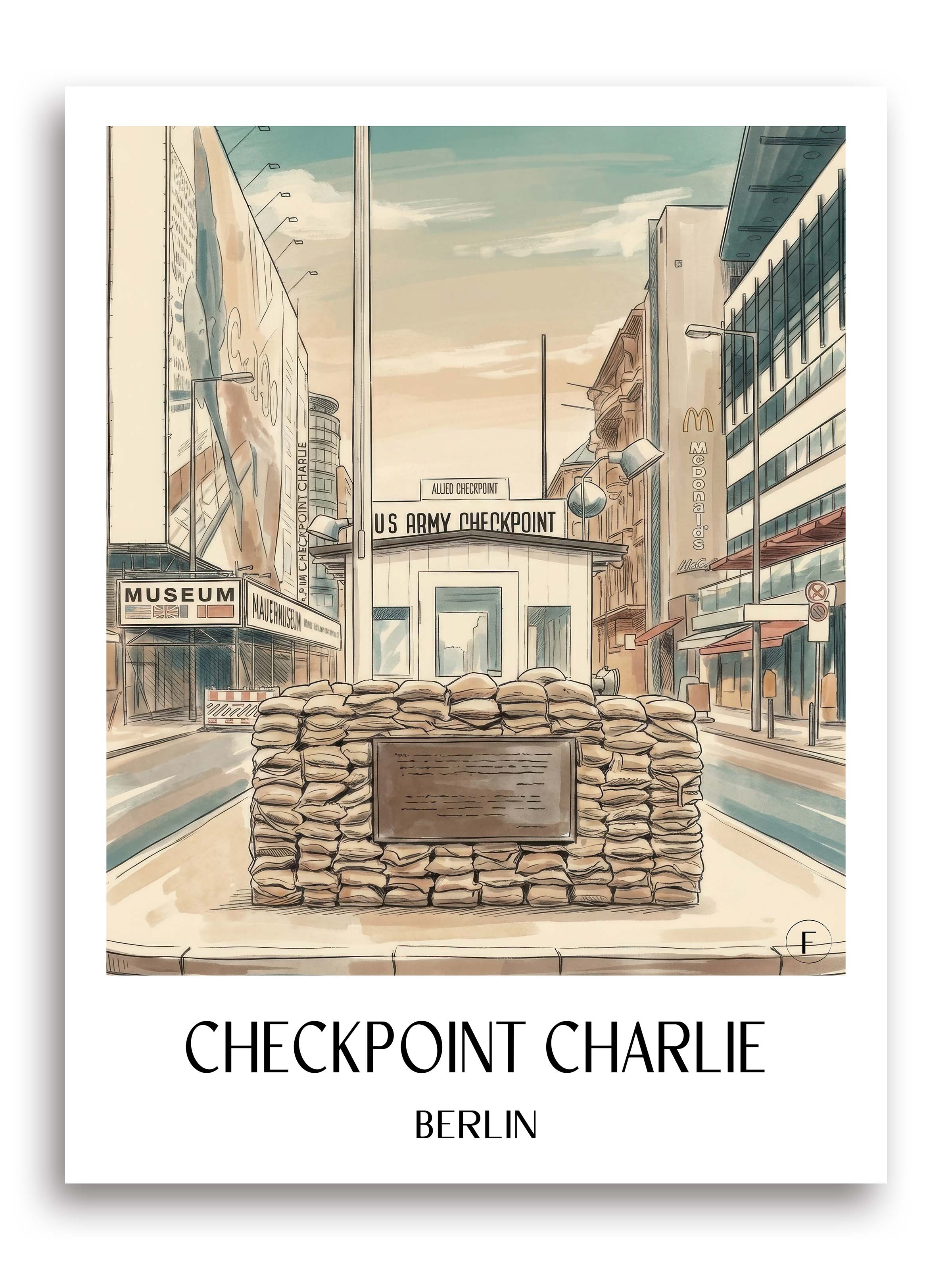 Checkpoint Charlie Poster - Berlin - Deutschland Kunstdruck - Aquarell von A4 bis A1 - favplace