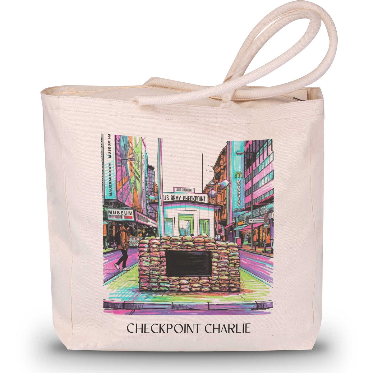 Checkpoint Charlie Shopping Tasche - Berlin - Deutschland Tote Bag - Einkaufstasche im Tag Graffiti Stil - favplace