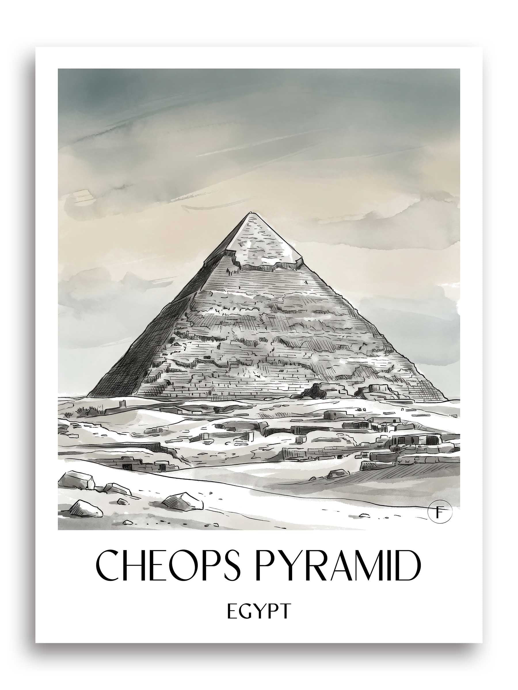Cheops Pyramide Poster - - Ägypten Kunstdruck - Aquarell Schwarz-Weiß von A4 bis A1 - favplace