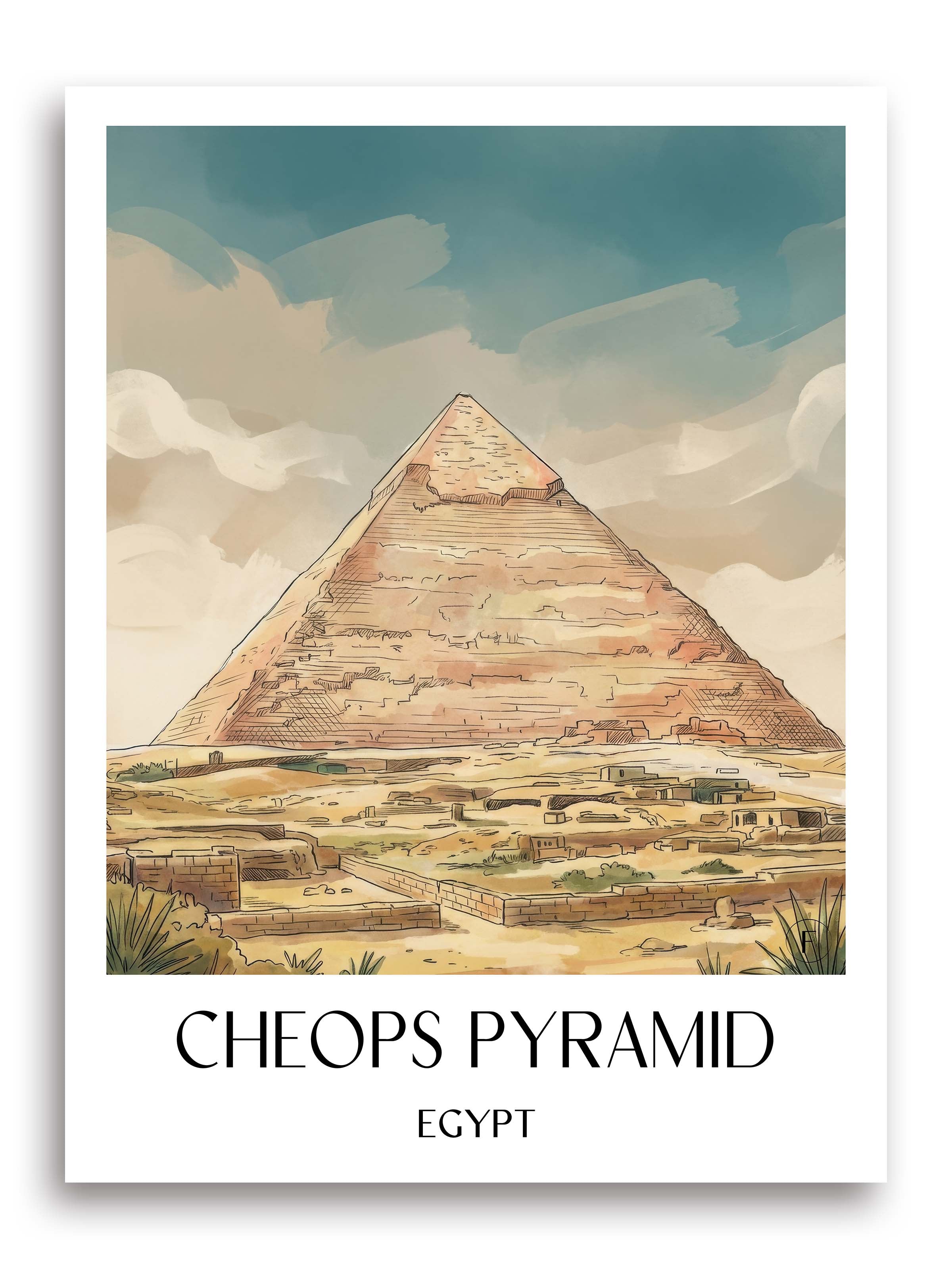 Cheops Pyramide Poster - Ägypten Kunstdruck - Aquarell von A4 bis A1 - favplace