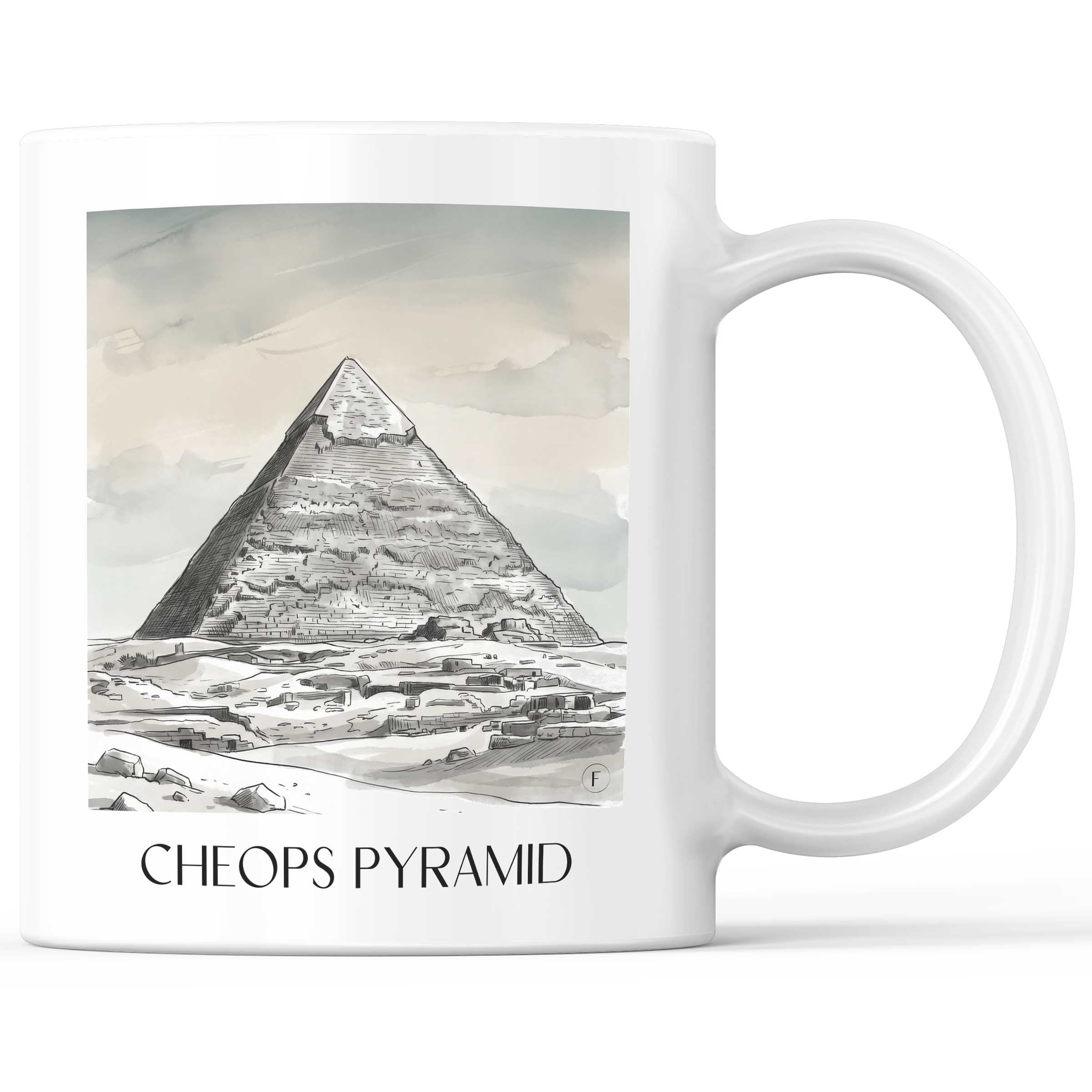 Cheops Pyramide - Ägypten Becher - Kaffeetasse im Aquarell Schwarz-Weiß Stil - favplace