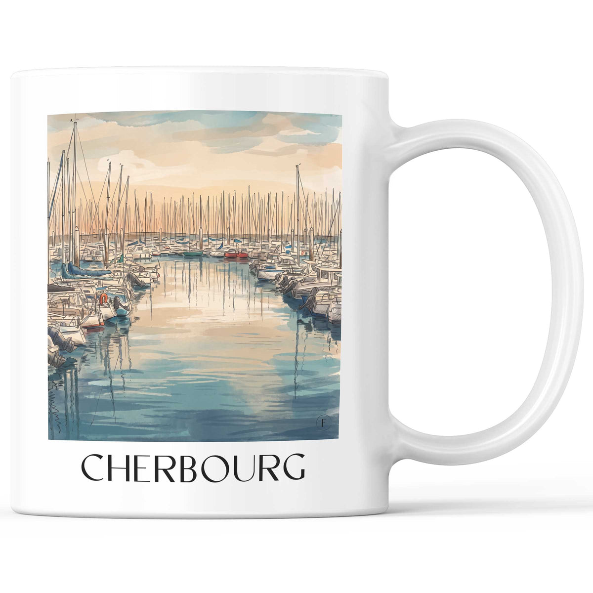 Cherbourg Kaffeebecher - Cotentin - Frankreich Becher - Kaffeetasse im Aquarell Stil