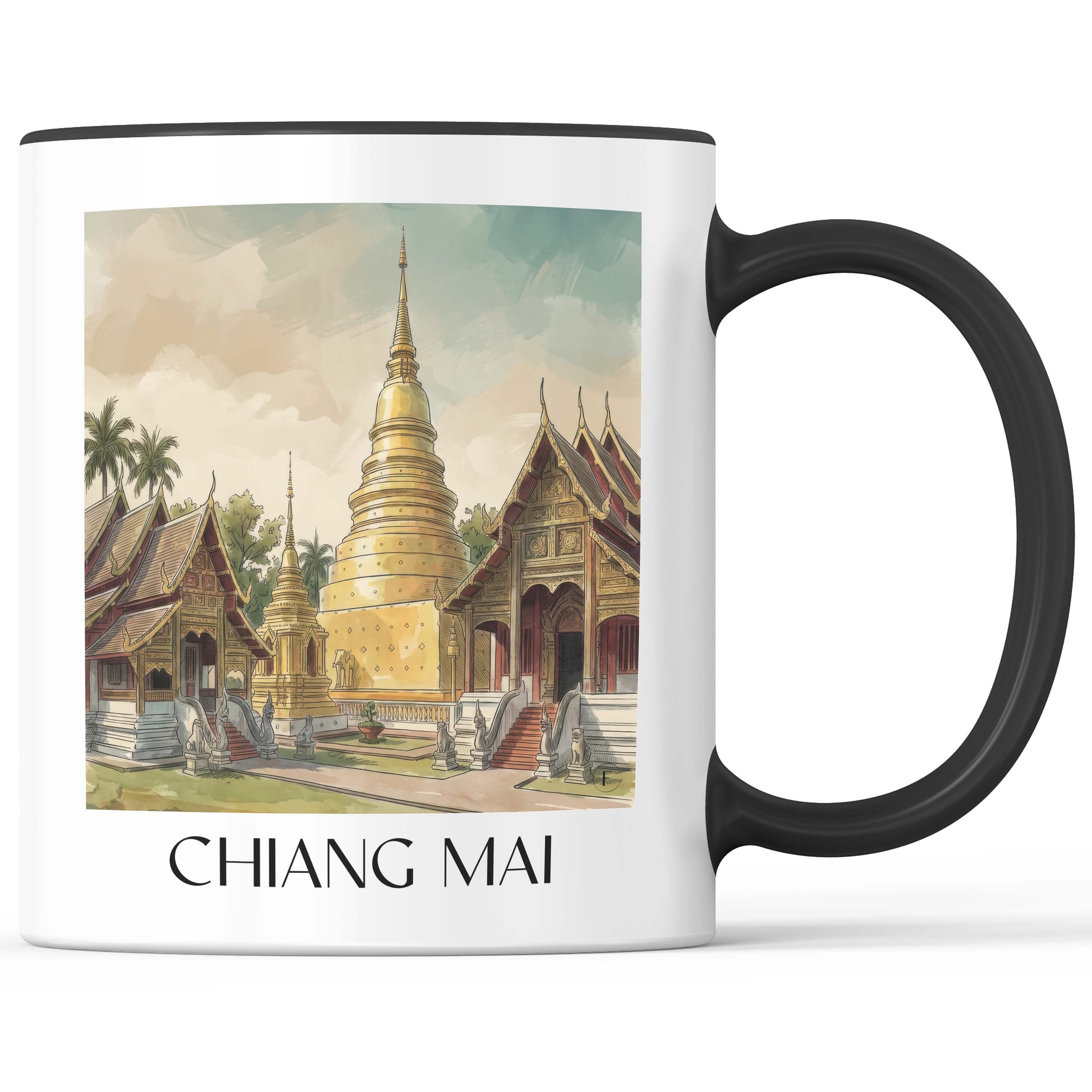 Chiang Mai - Thailand Becher - Kaffeetasse im Aquarell Stil - favplace