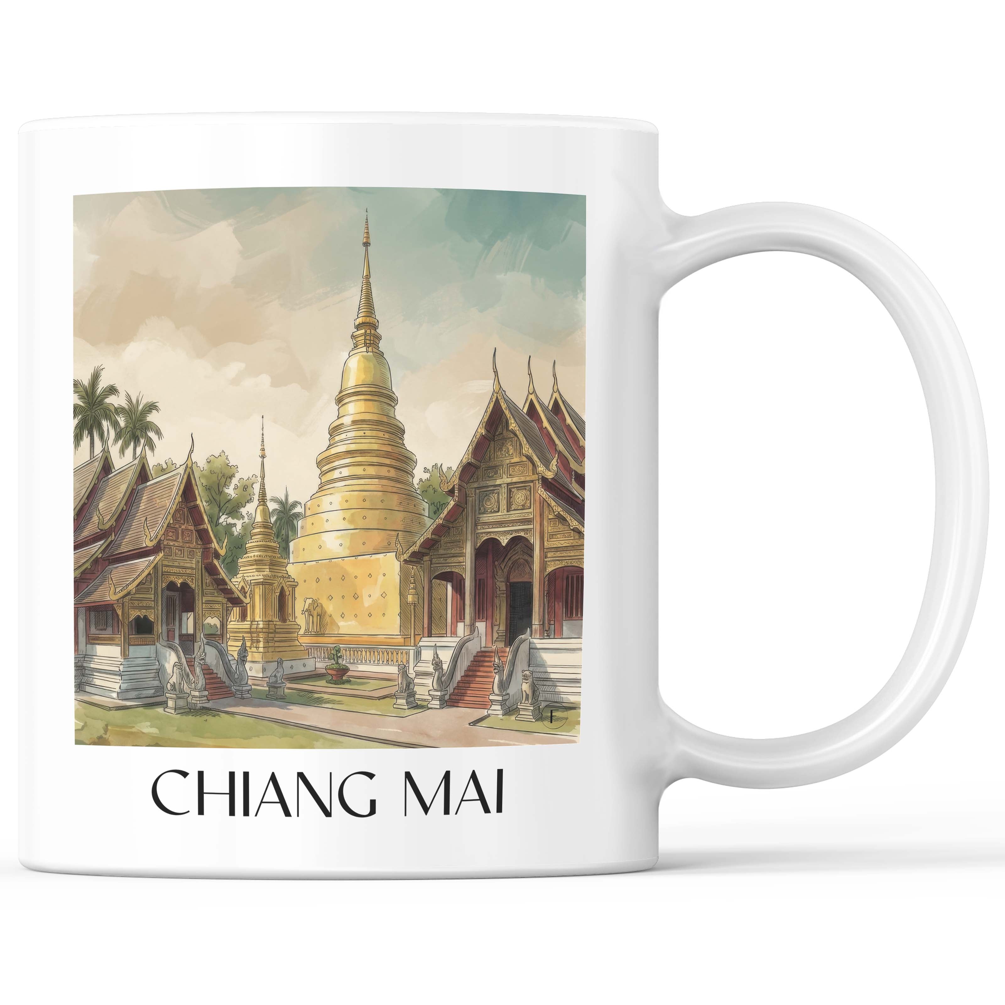 Chiang Mai - Thailand Becher - Kaffeetasse im Aquarell Stil - favplace