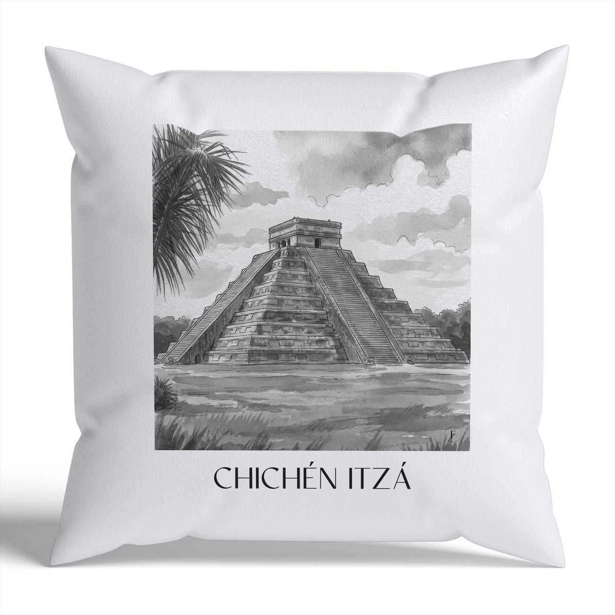 chichén-itzá-mexiko-mexiko-kissenbezug-aquarell-schwarz-weiss