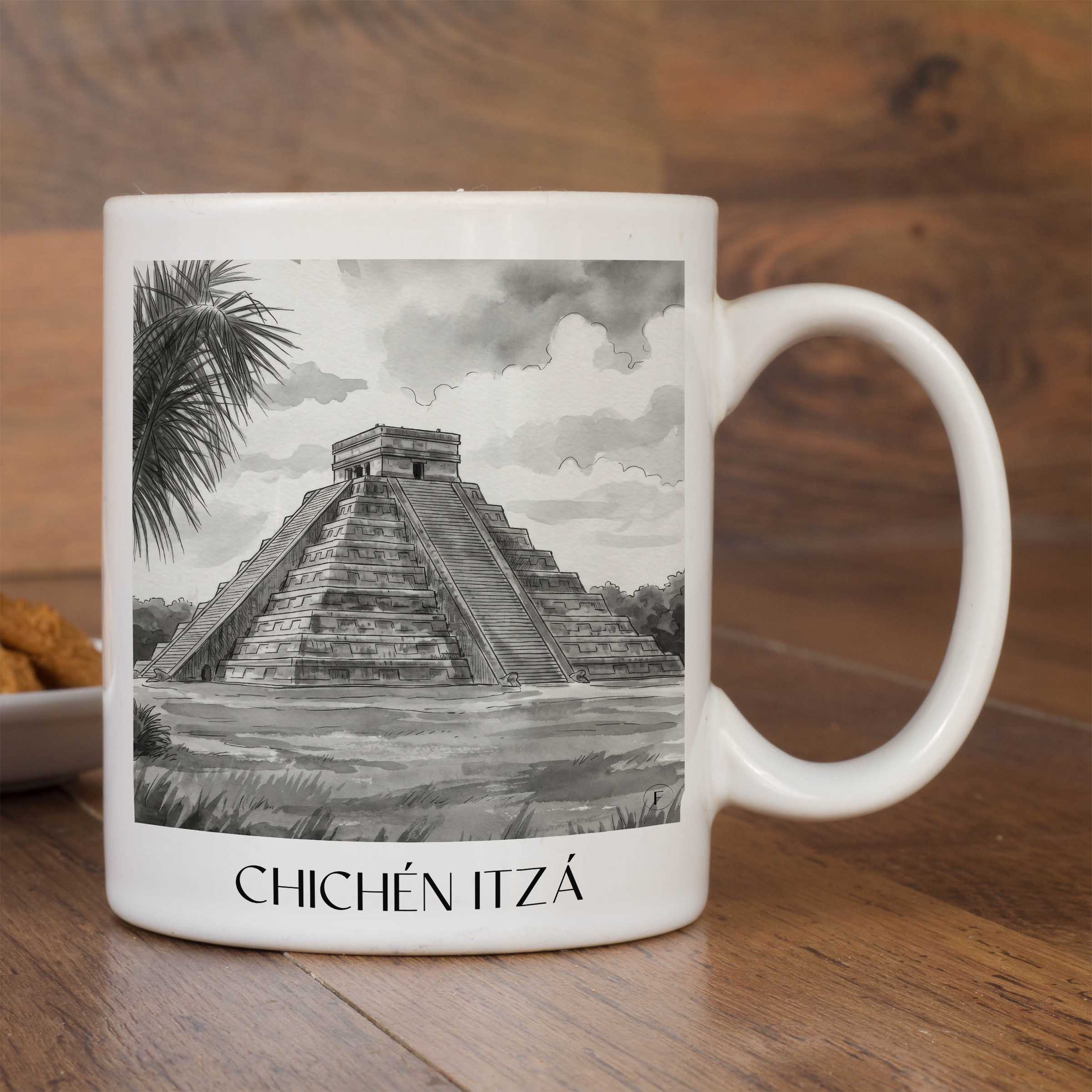 chichén-itzá-mexiko-kaffeebecher-aquarell-schwarz-weiss