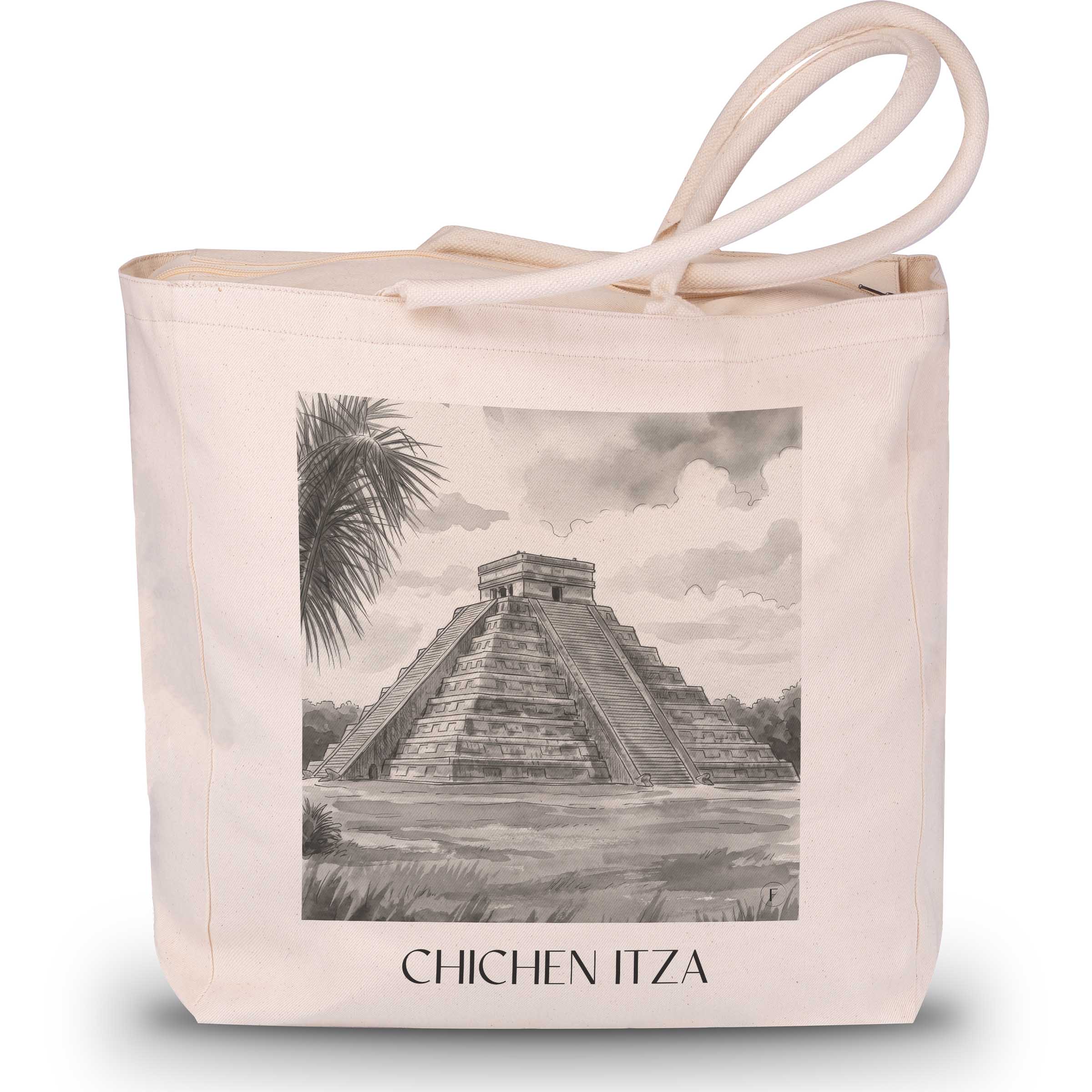 Chichén Itzá - Mexiko Tote Bag - Einkaufstasche im Aquarell Schwarz-Weiß Stil - favplace