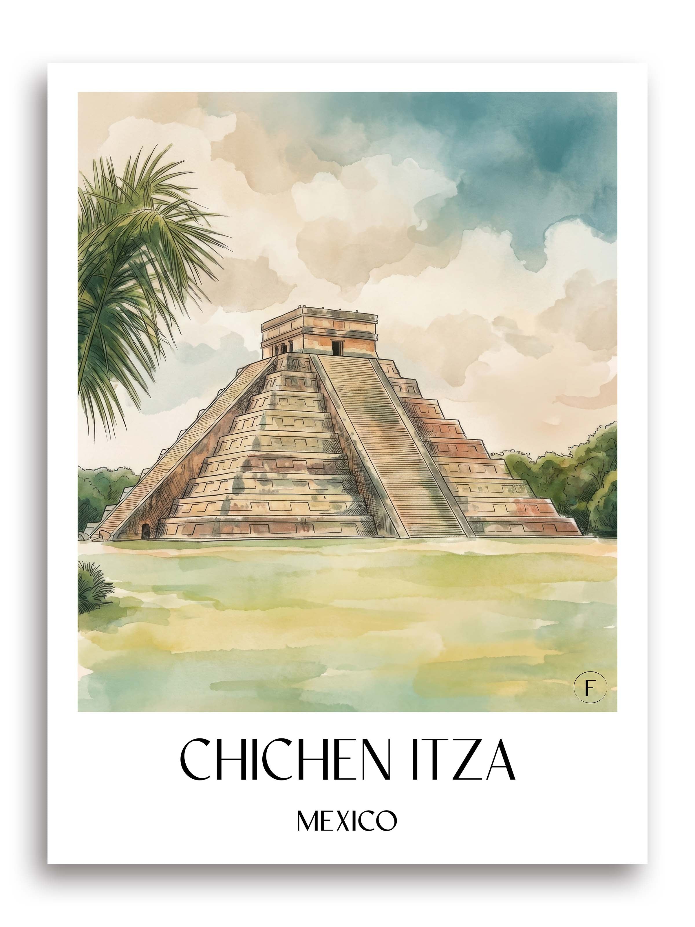 Chichén Itzá Poster - Mexiko Kunstdruck - Aquarell von A4 bis A1 - favplace