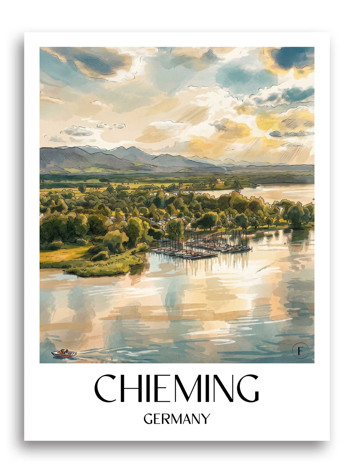 Chieming Poster - Chiemgau - Deutschland Kunstdruck - Aquarell von A4 bis A1 - favplace