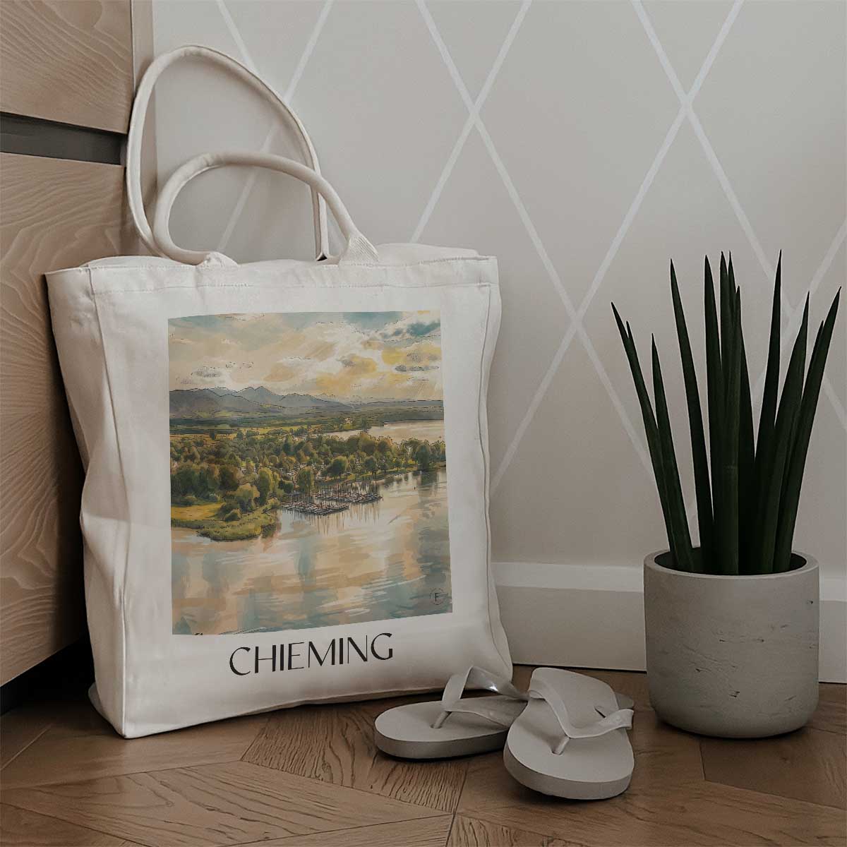 chieming-chiemgau-deutschland-einkaufstasche-aquarell