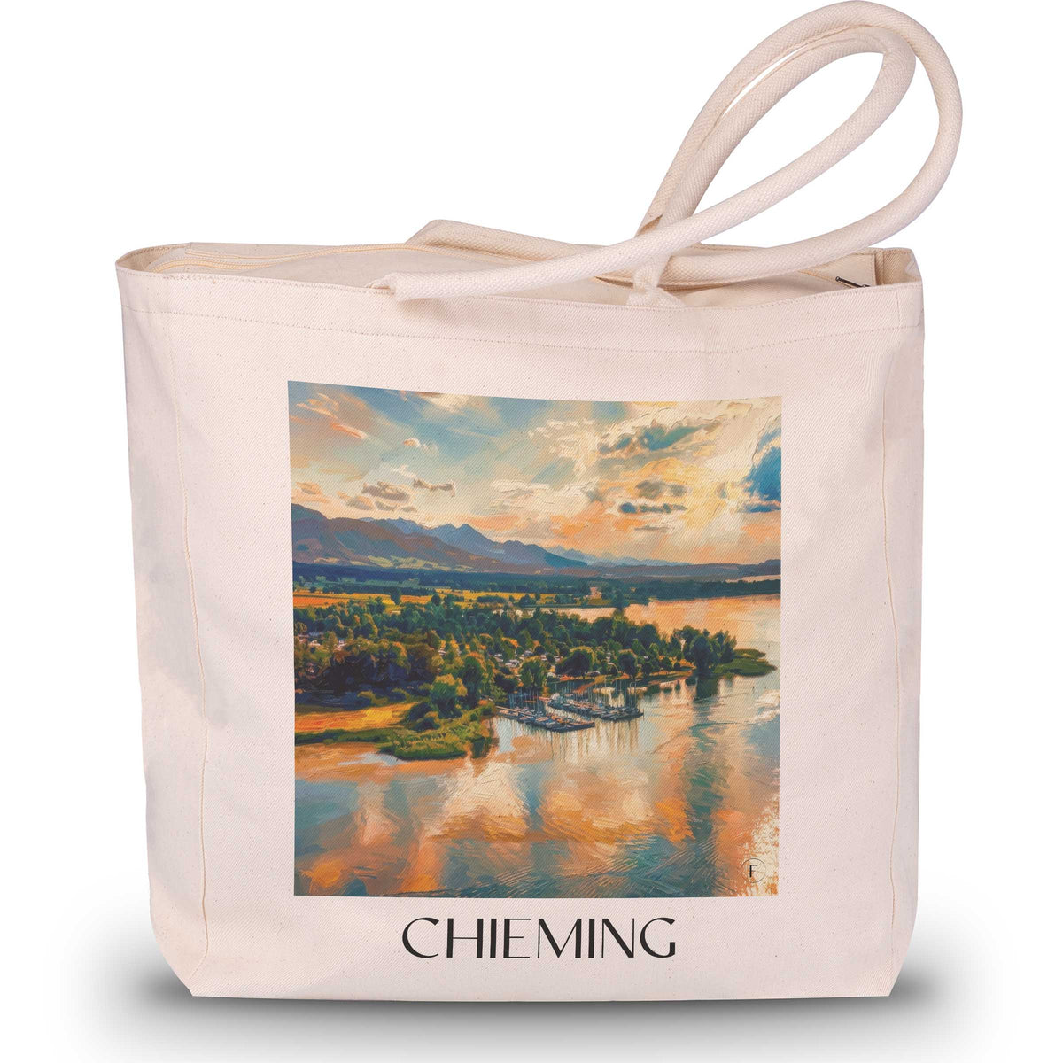 Chieming Shopping Tasche - Chiemgau - Deutschland Tote Bag - Einkaufstasche im Ölgemälde Stil - favplace