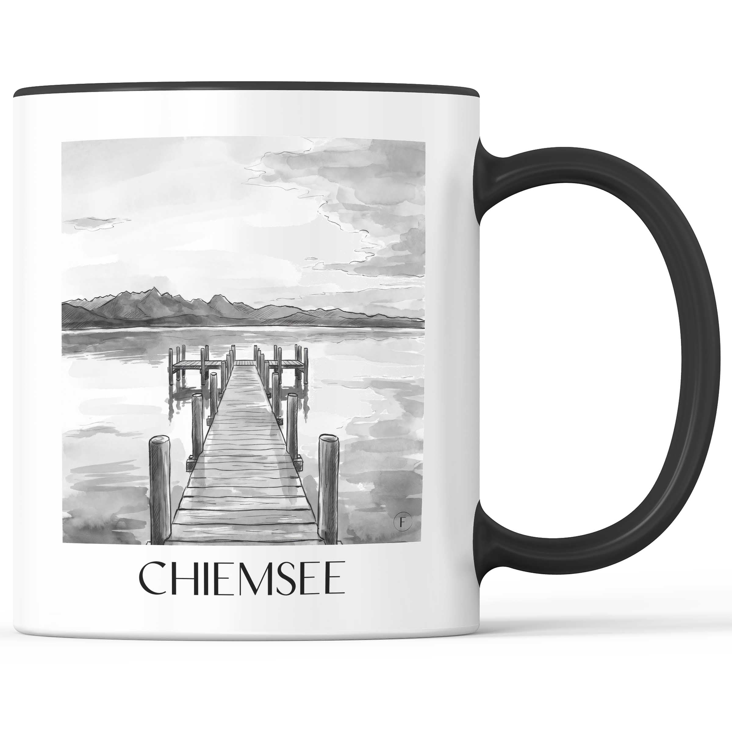 chiemsee-deutschland-kaffeebecher-aquarell-schwarz-weiss