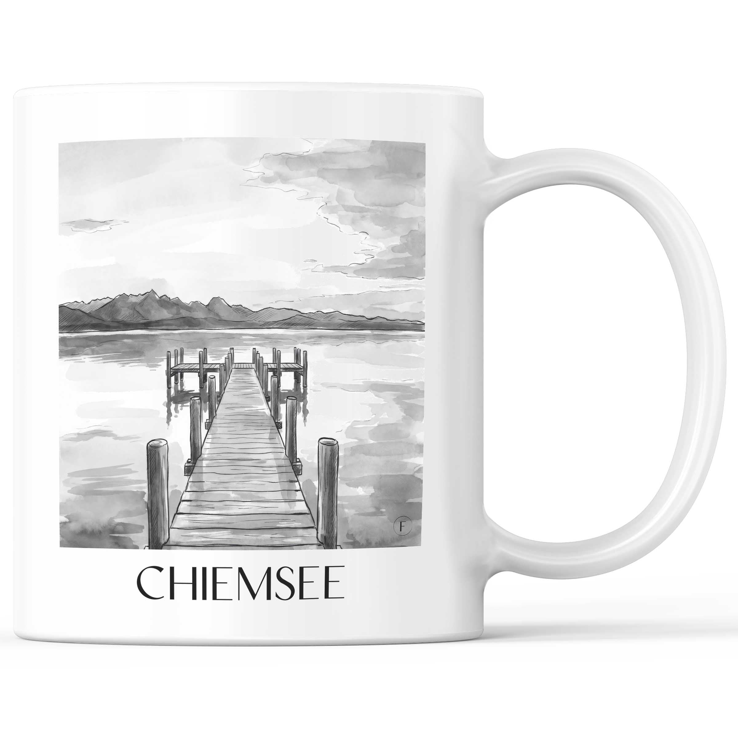 Chiemsee - Deutschland Becher - Kaffeetasse im Aquarell Schwarz-Weiß Stil - favplace