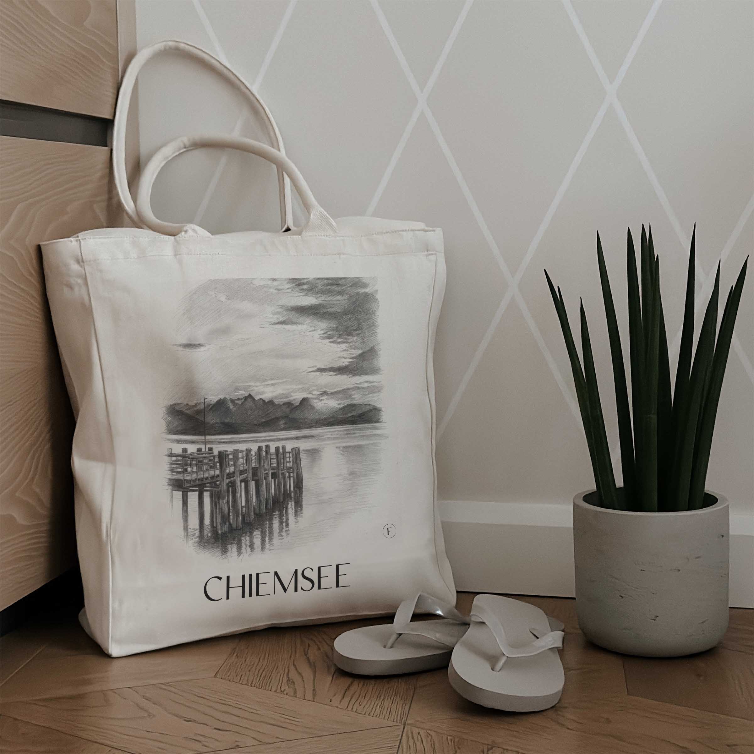 chiemsee-deutschland-einkaufstasche-bleistift-zeichnung-drawing