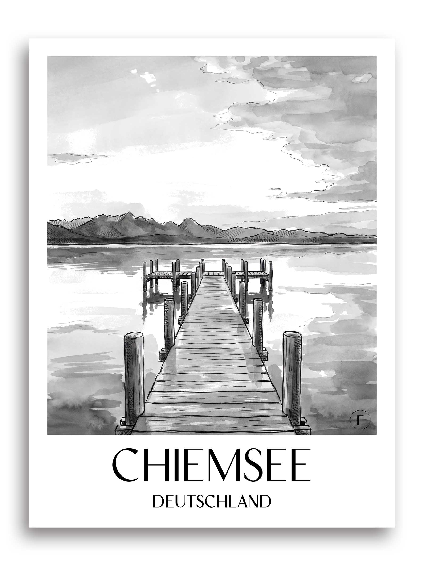 chiemsee-deutschland-poster-aquarell-schwarz-weiss