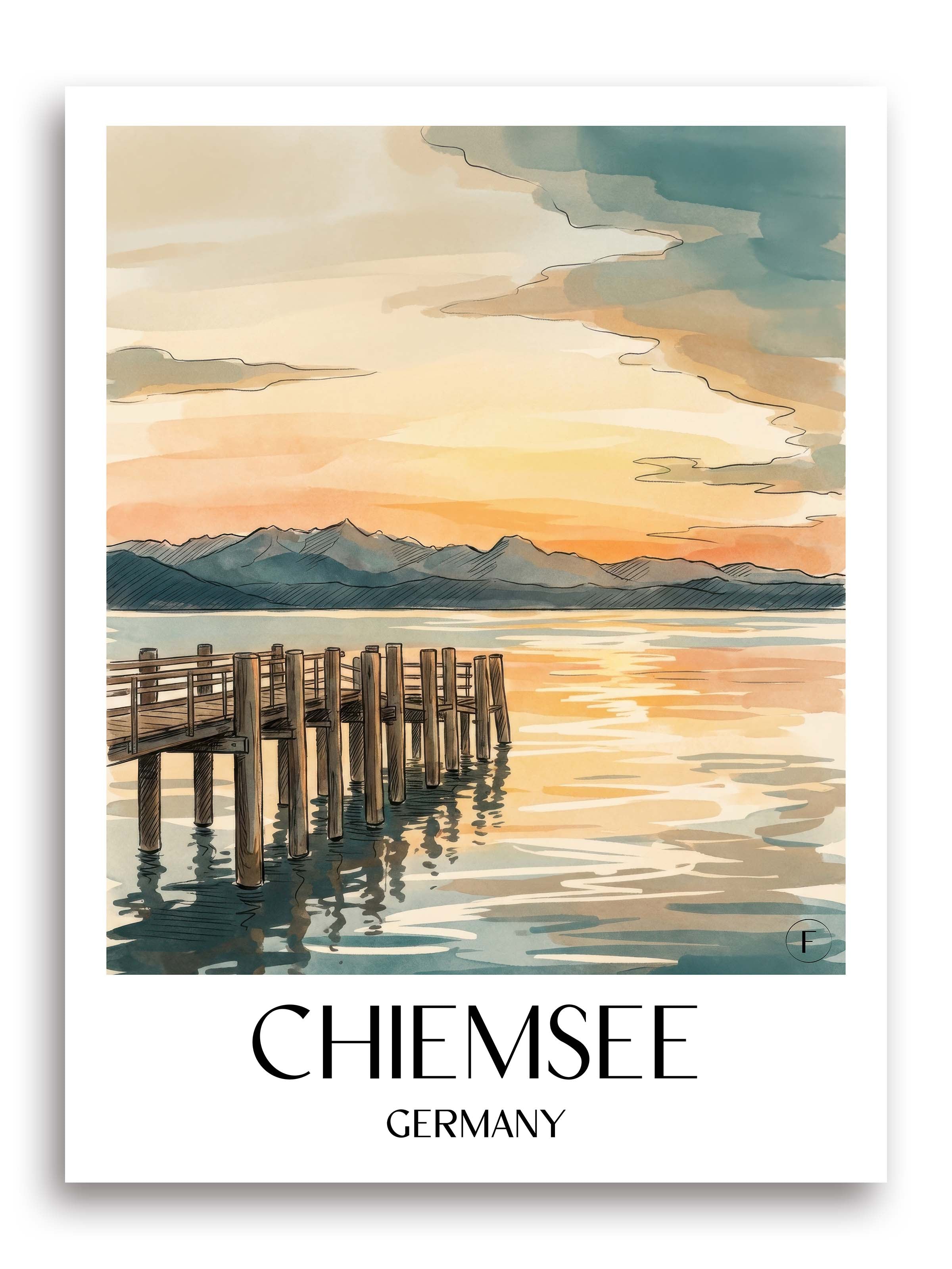Chiemsee Poster - Deutschland Kunstdruck - Aquarell von A4 bis A1 - favplace