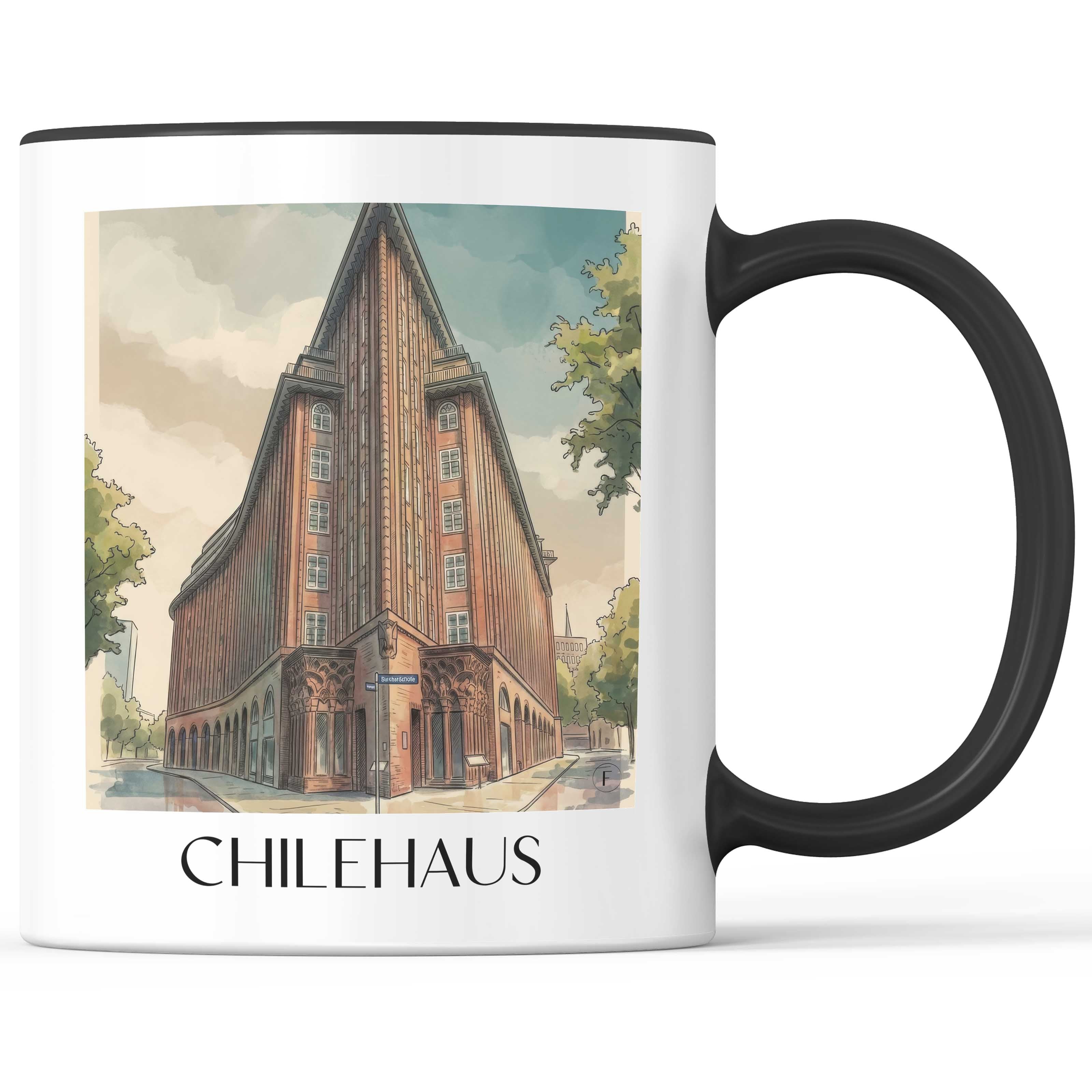 Chilehaus Kaffeebecher - Hamburg - Deutschland Becher - Kaffeetasse im Aquarell Stil - favplace