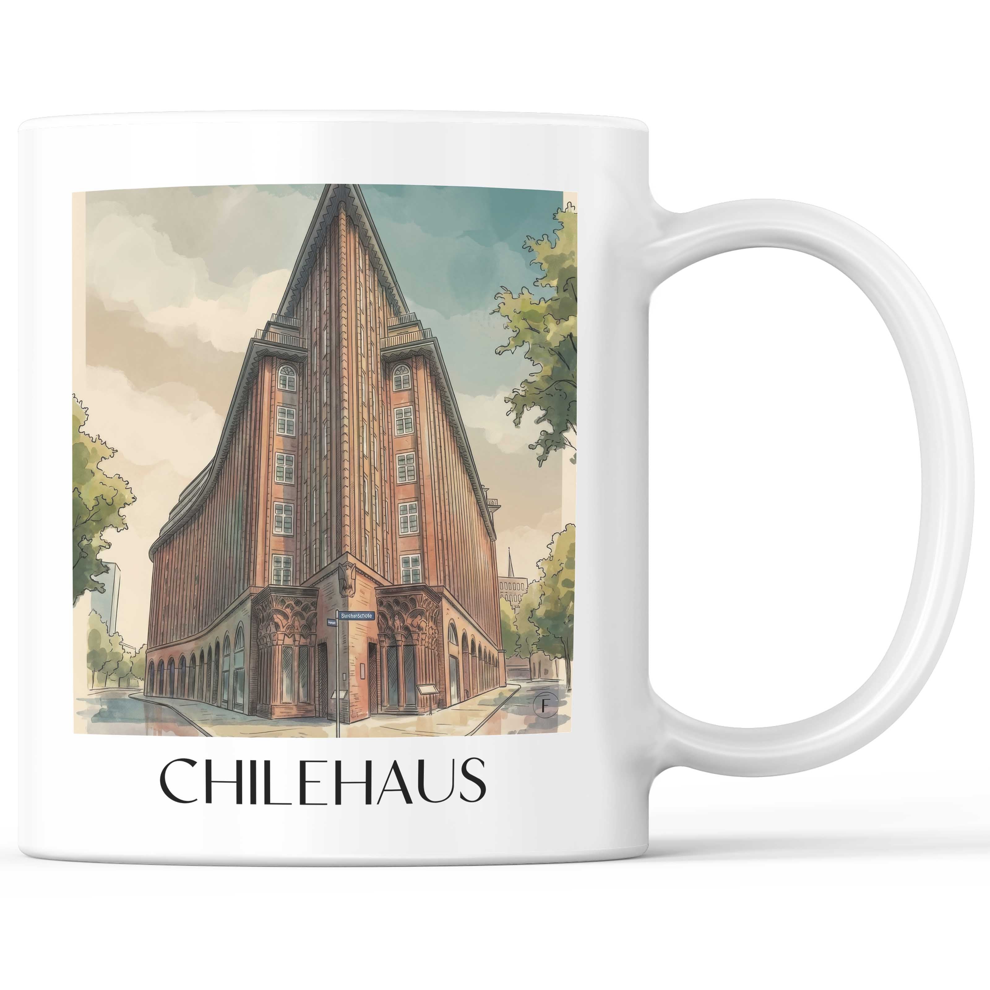 Chilehaus Kaffeebecher - Hamburg - Deutschland Becher - Kaffeetasse im Aquarell Stil - favplace