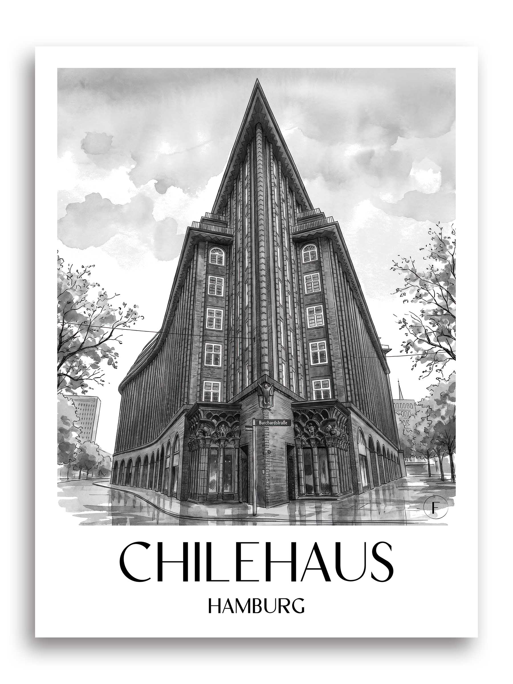 chilehaus-hamburg-deutschland-poster-aquarell-schwarz-weiss