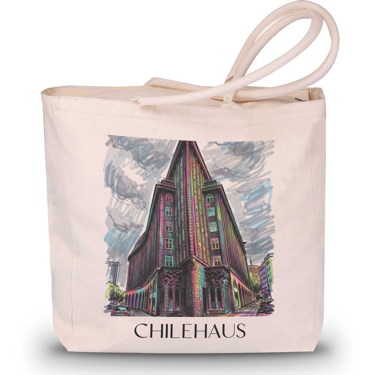 Chilehaus Shopping Tasche - Hamburg - Deutschland Tote Bag - Einkaufstasche im Tag Graffiti Stil - favplace