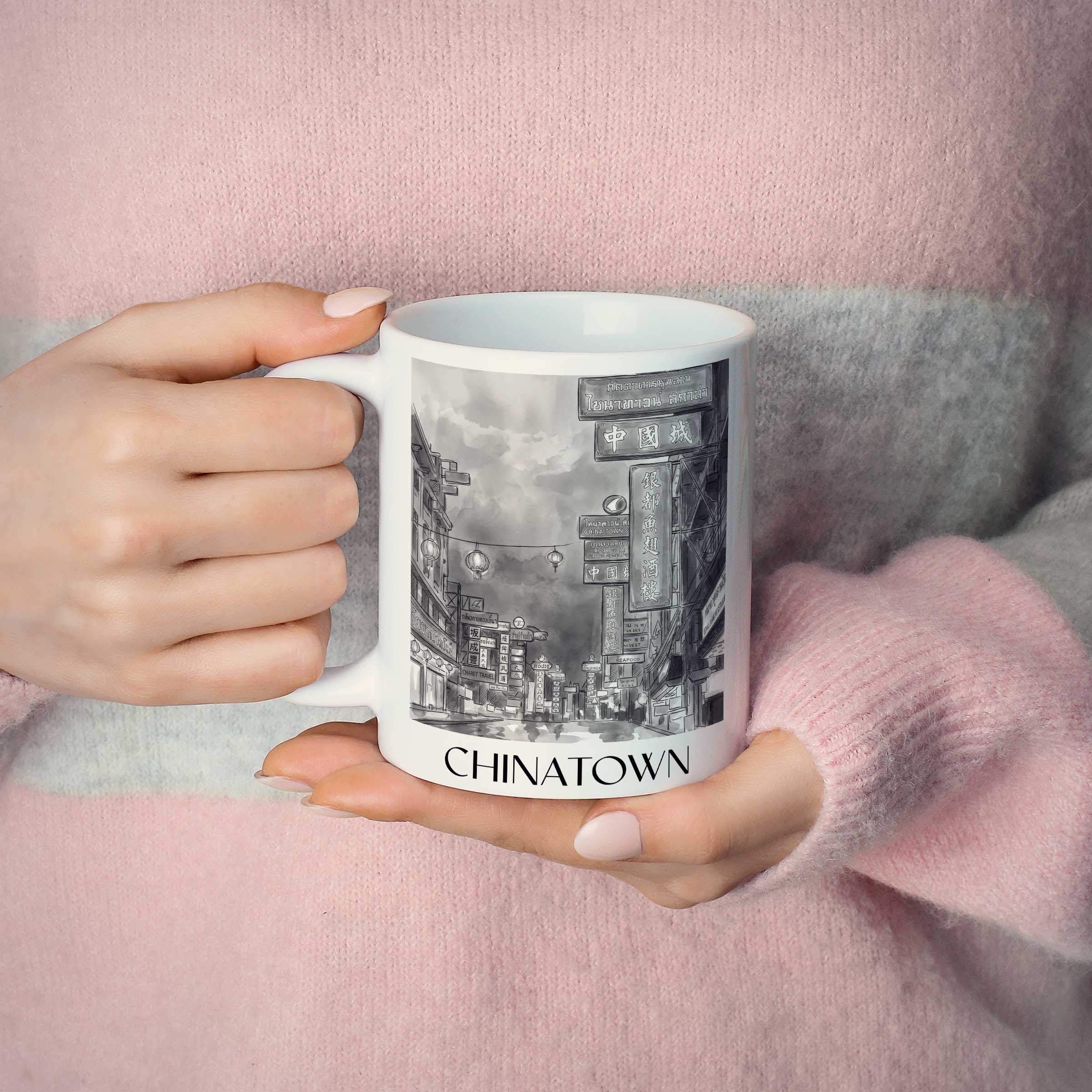 chinatown-bangkok-thailand-kaffeebecher-aquarell-schwarz-weiss