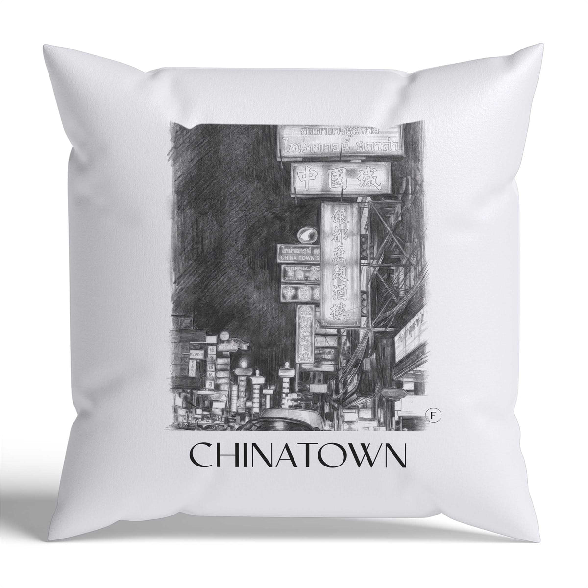 Chinatown Kissenhülle - Zierkissen Bezug - Bangkok - Thailand Kissen bzw. Kissenbezug im Zeichnung Stil - favplace