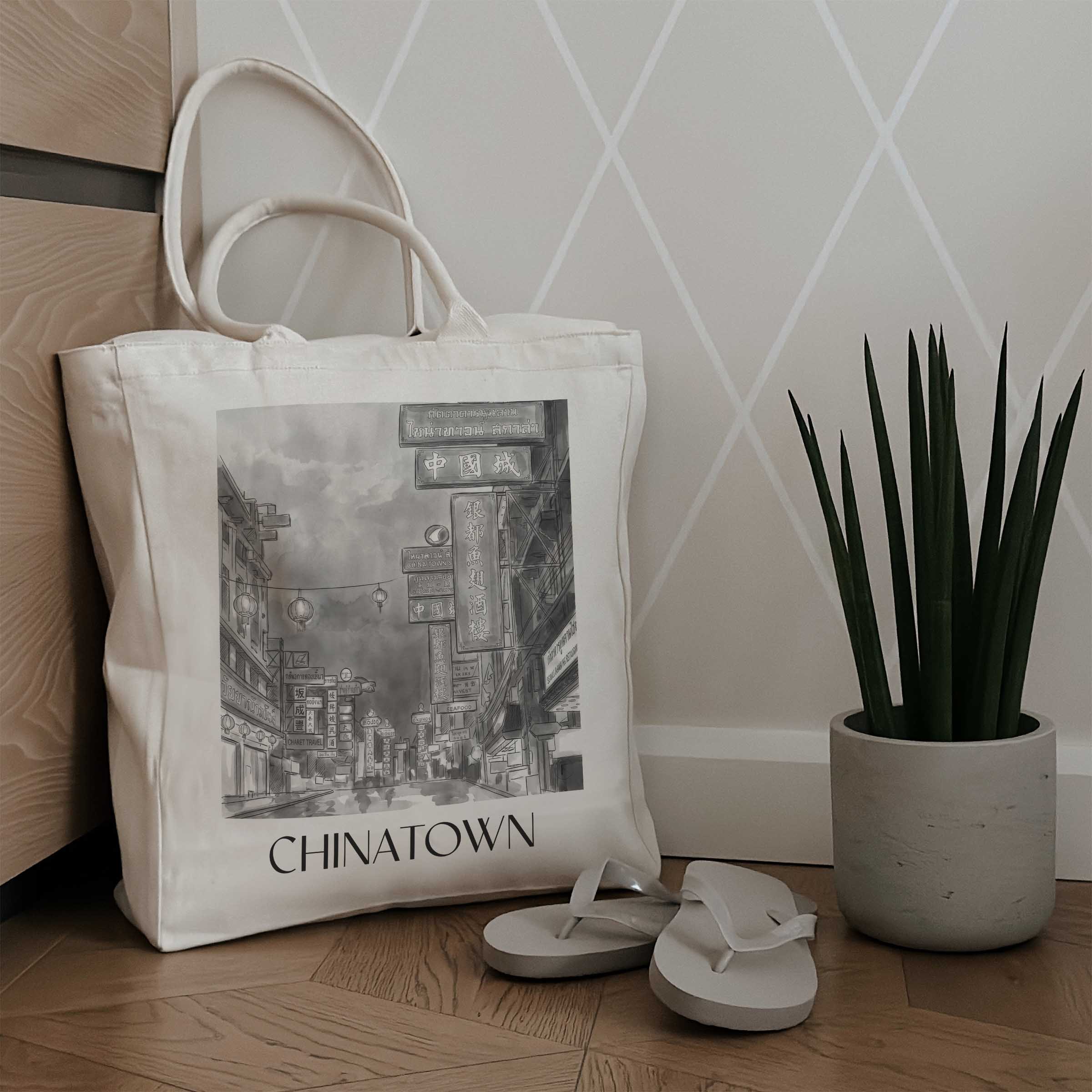 chinatown-bangkok-thailand-einkaufstasche-aquarell-schwarz-weiss