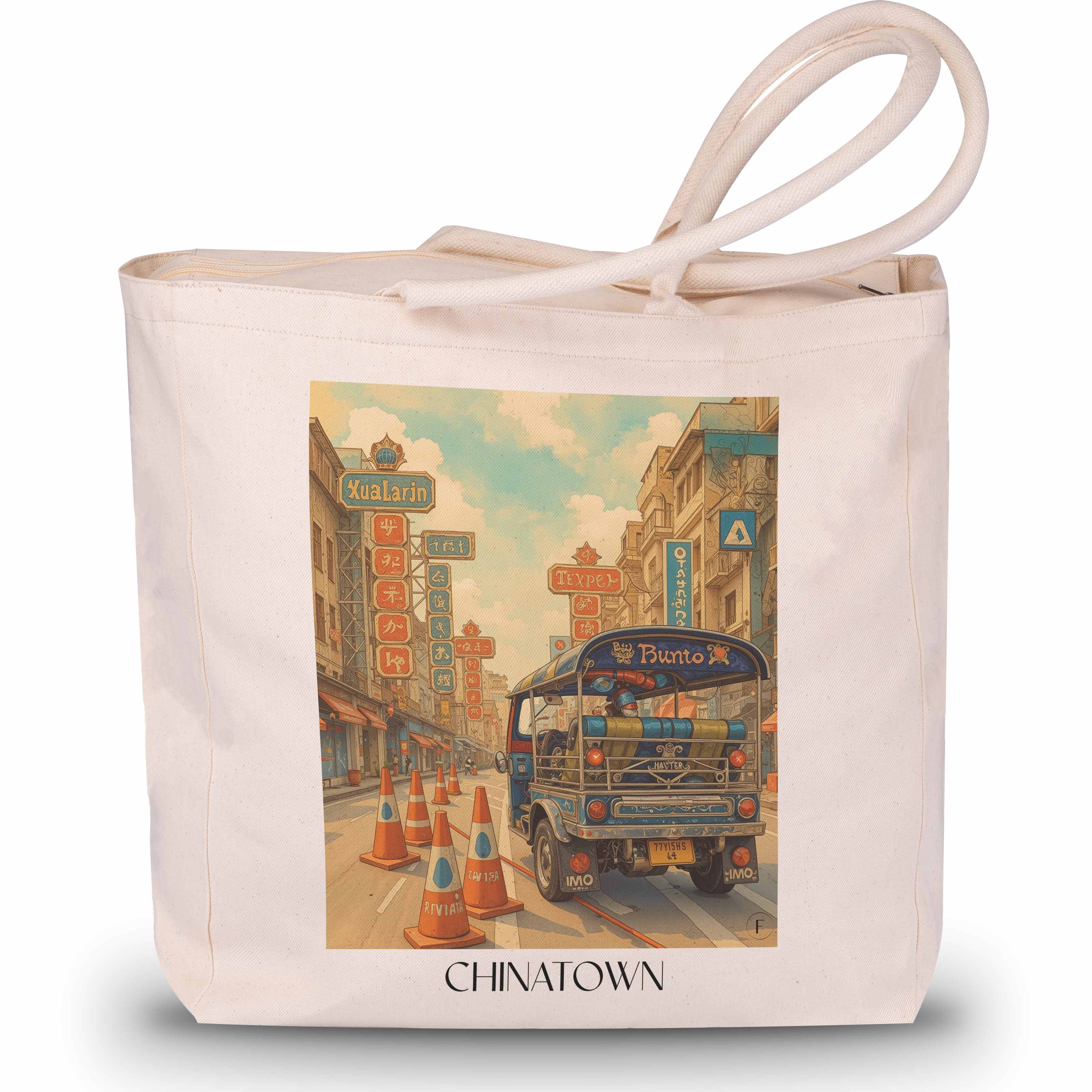 Chinatown Shopping Tasche - Bangkok - Thailand Tote Bag - Einkaufstasche im Aquarell Stil - favplace