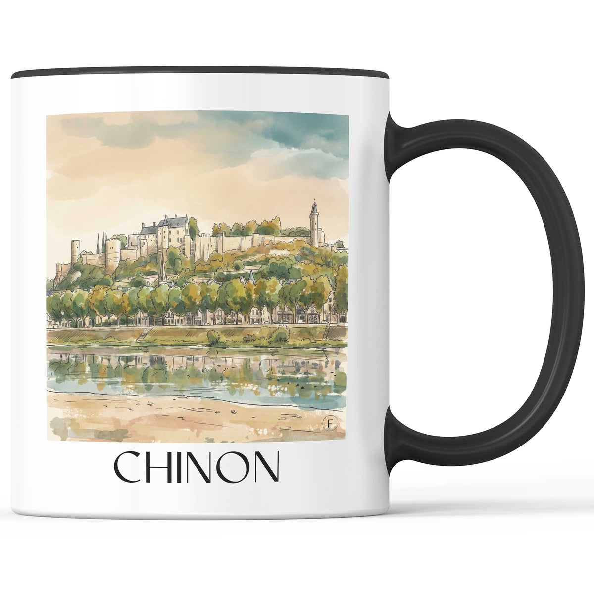 chinon-indre-et-loire-frankreich-kaffeebecher-aquarell