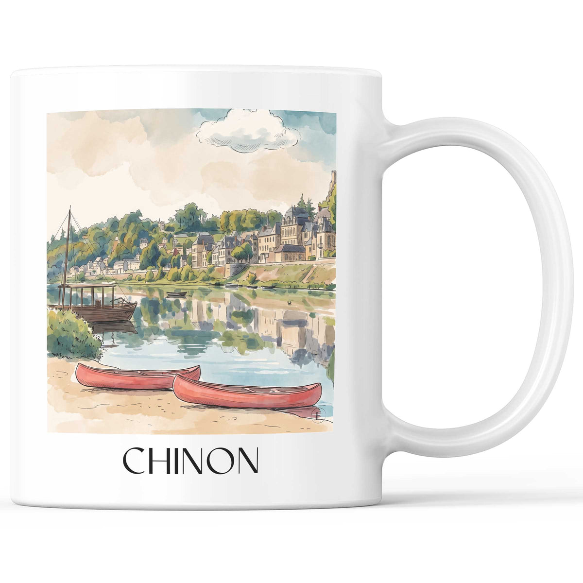 Chinon Kaffeebecher - Val de Loire - Frankreich Becher - Kaffeetasse im Aquarell Stil - favplace