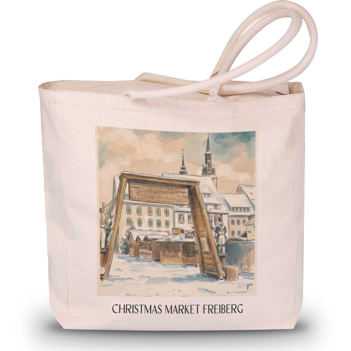 Christmarkt Shopping Tasche - Freiberg - Deutschland Tote Bag - Einkaufstasche im Aquarell Stil - favplace