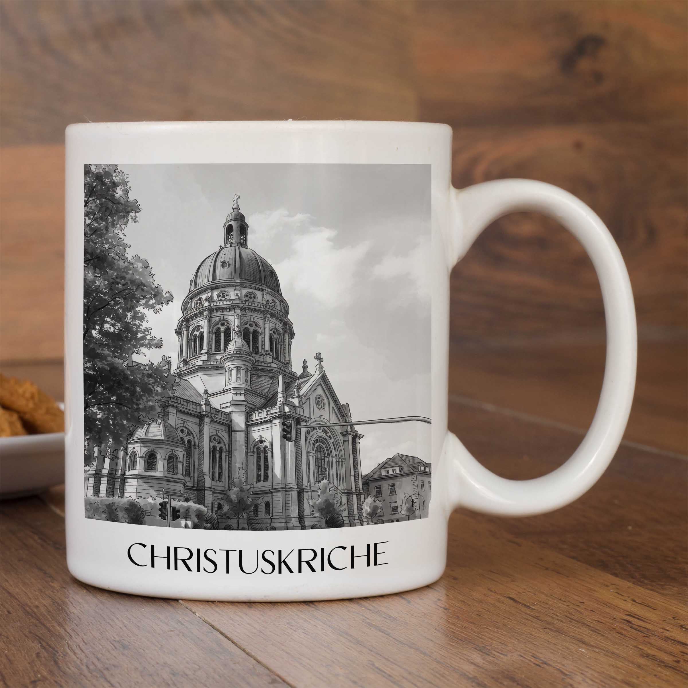 christuskriche-mainz-deutschland-kaffeebecher-aquarell-schwarz-weiss
