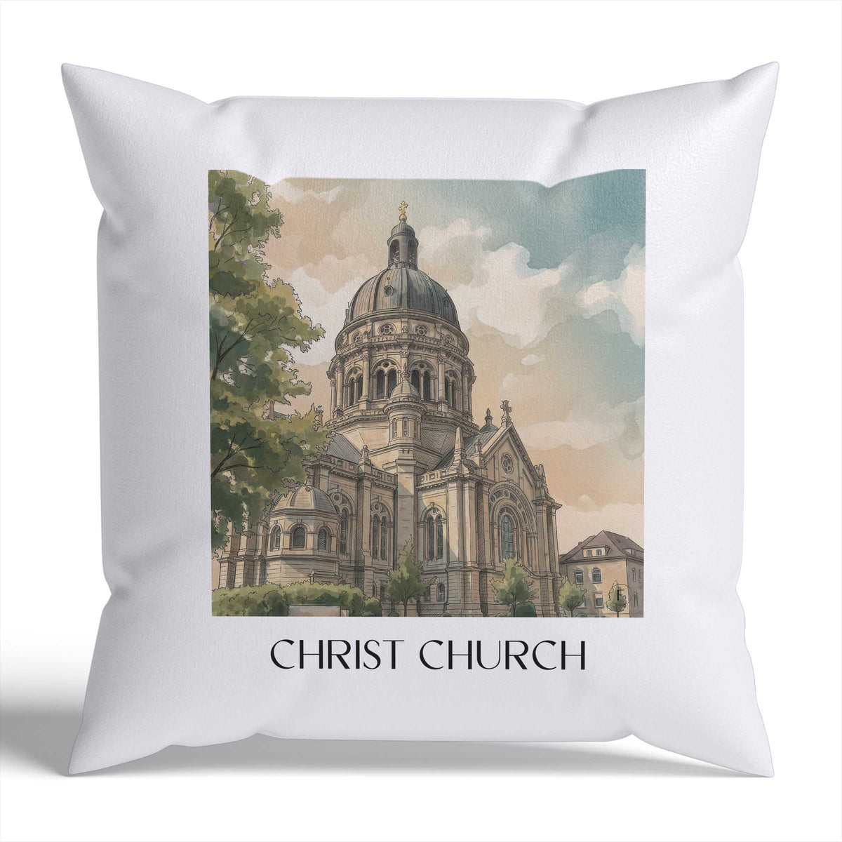 Christuskriche Kissenhülle - Zierkissen Bezug - Mainz - Deutschland Kissen bzw. Kissenbezug im Aquarell Stil - favplace