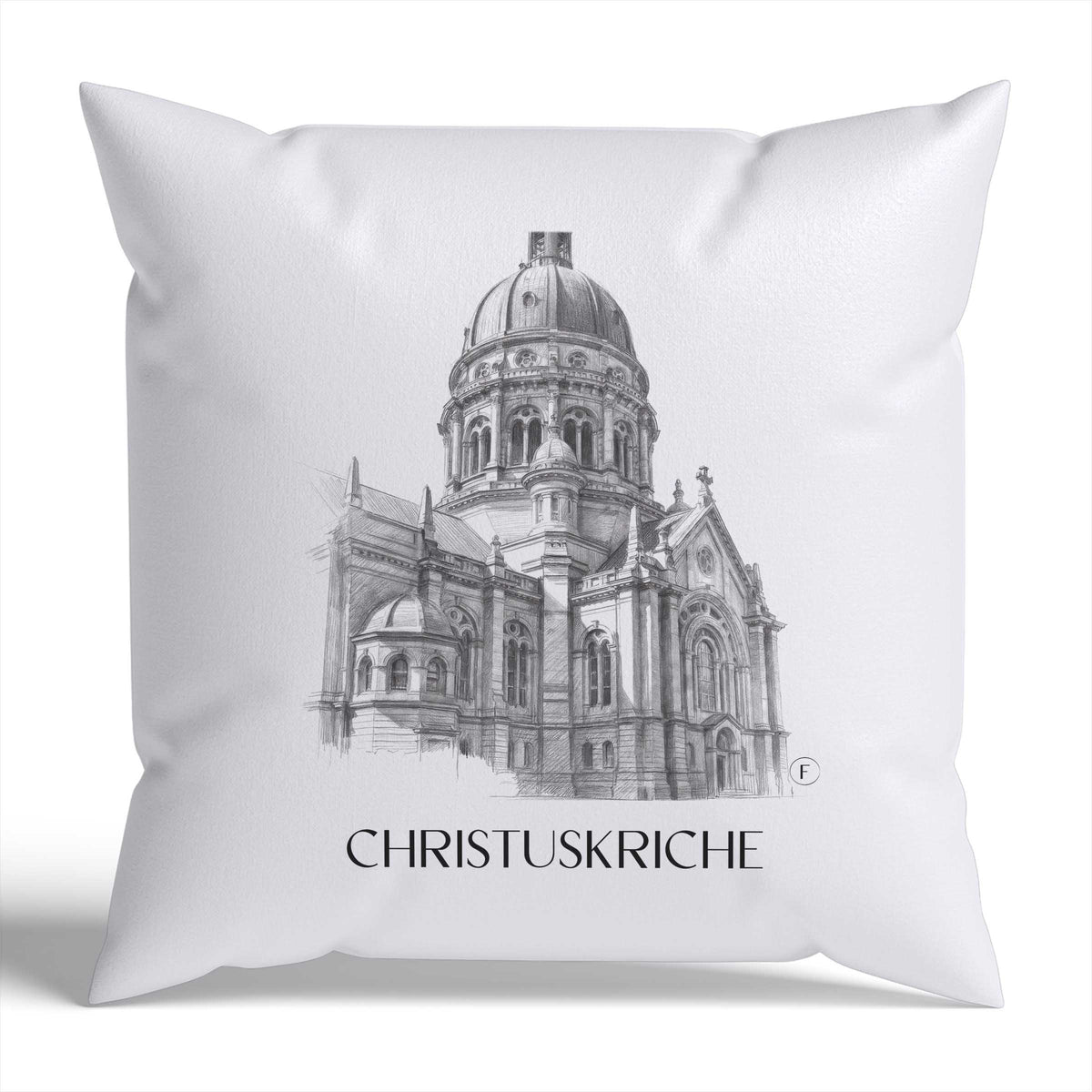 christuskriche-mainz-deutschland-kissenbezug-bleistift-zeichnung-drawing