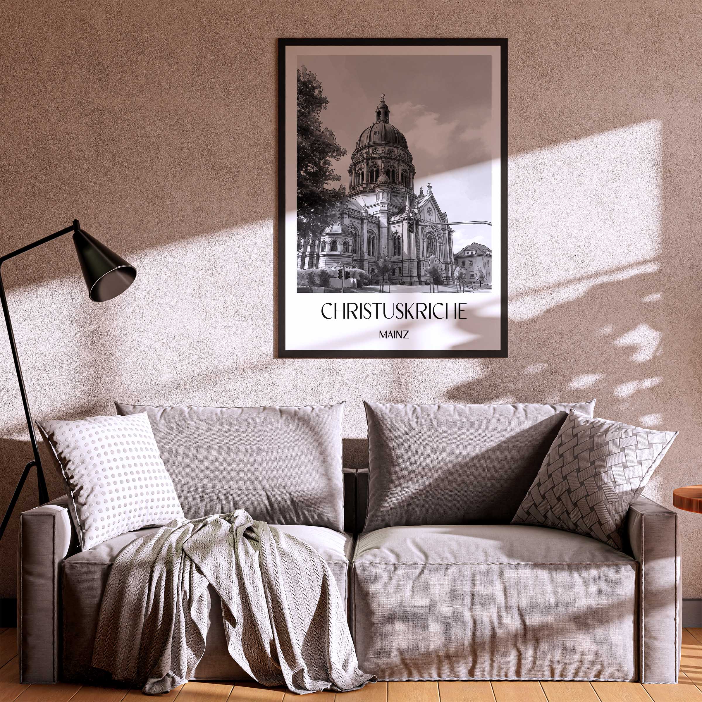 christuskriche-mainz-deutschland-poster-aquarell-schwarz-weiss