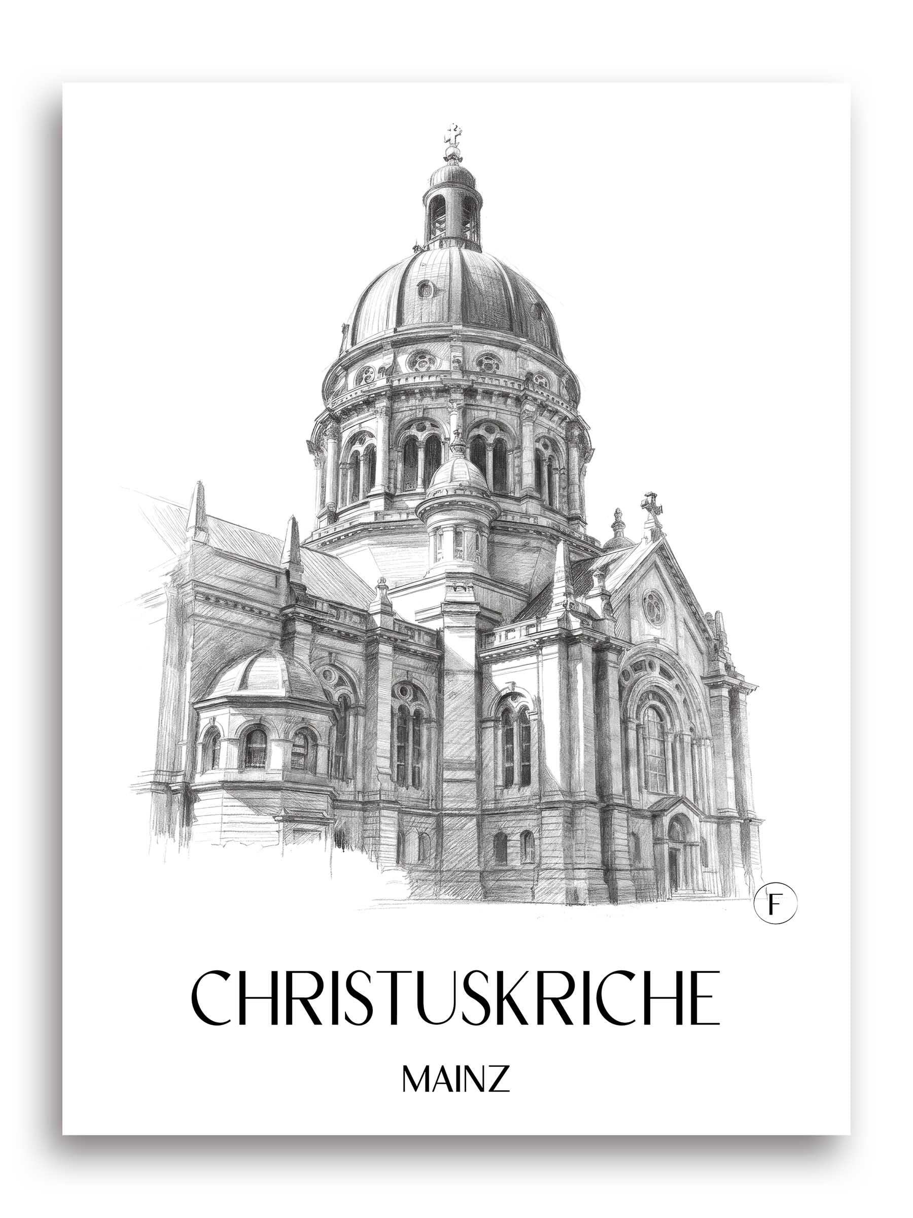 christuskriche-mainz-deutschland-poster-bleistift-zeichnung-drawing