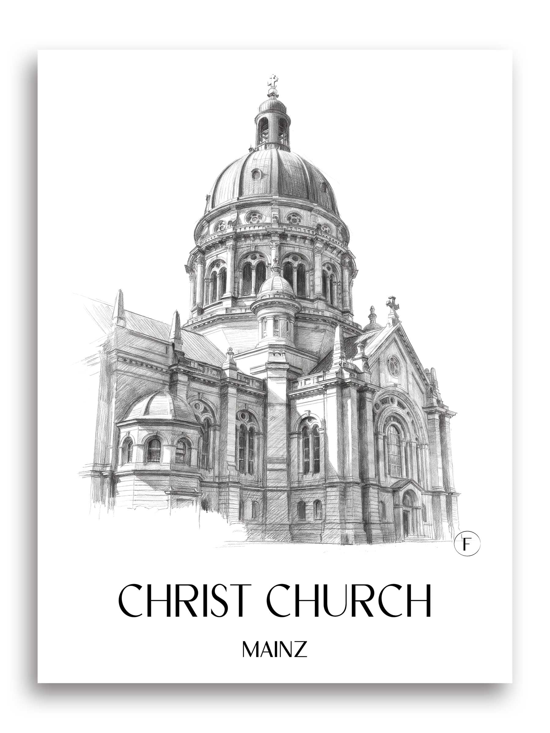 Christuskriche Poster - Mainz - Deutschland Kunstdruck - Zeichnung von A4 bis A1