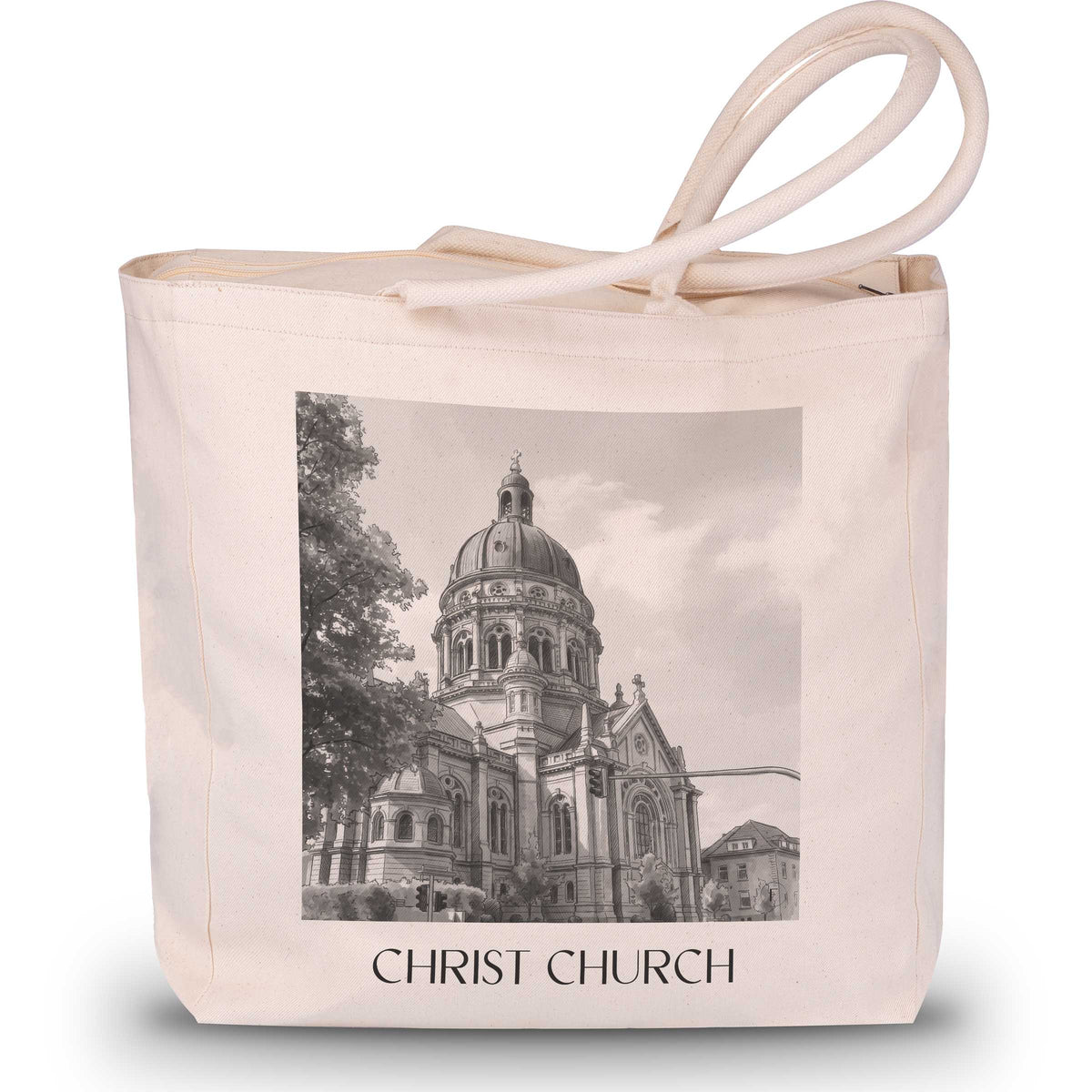 Christuskriche Shopping Tasche - Mainz - Deutschland Tote Bag - Einkaufstasche im Aquarell Schwarz-Weiß Stil - favplace