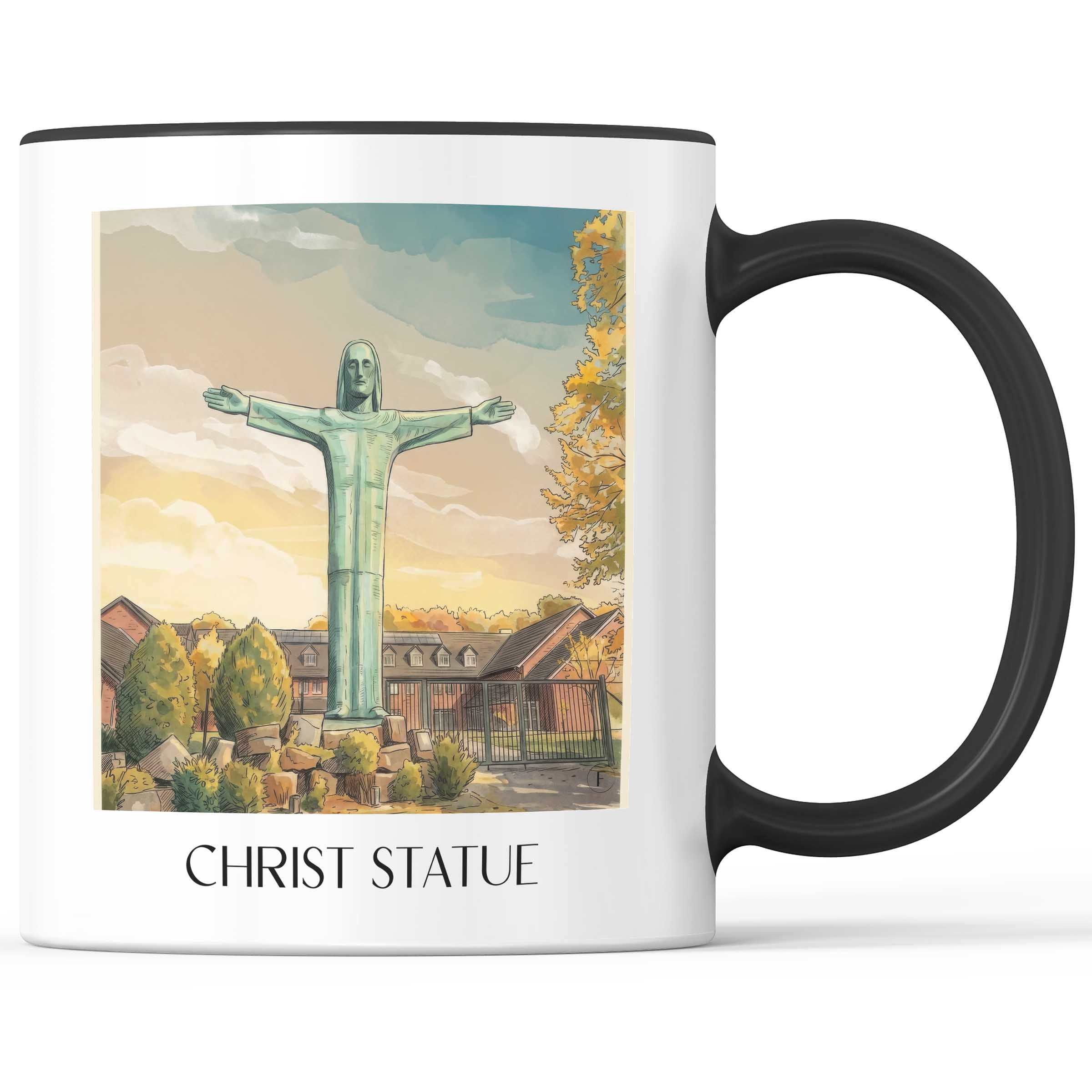 Christusstatue Kaffeebecher - Sankt Augustin - Deutschland Becher - Kaffeetasse im Aquarell Stil - favplace