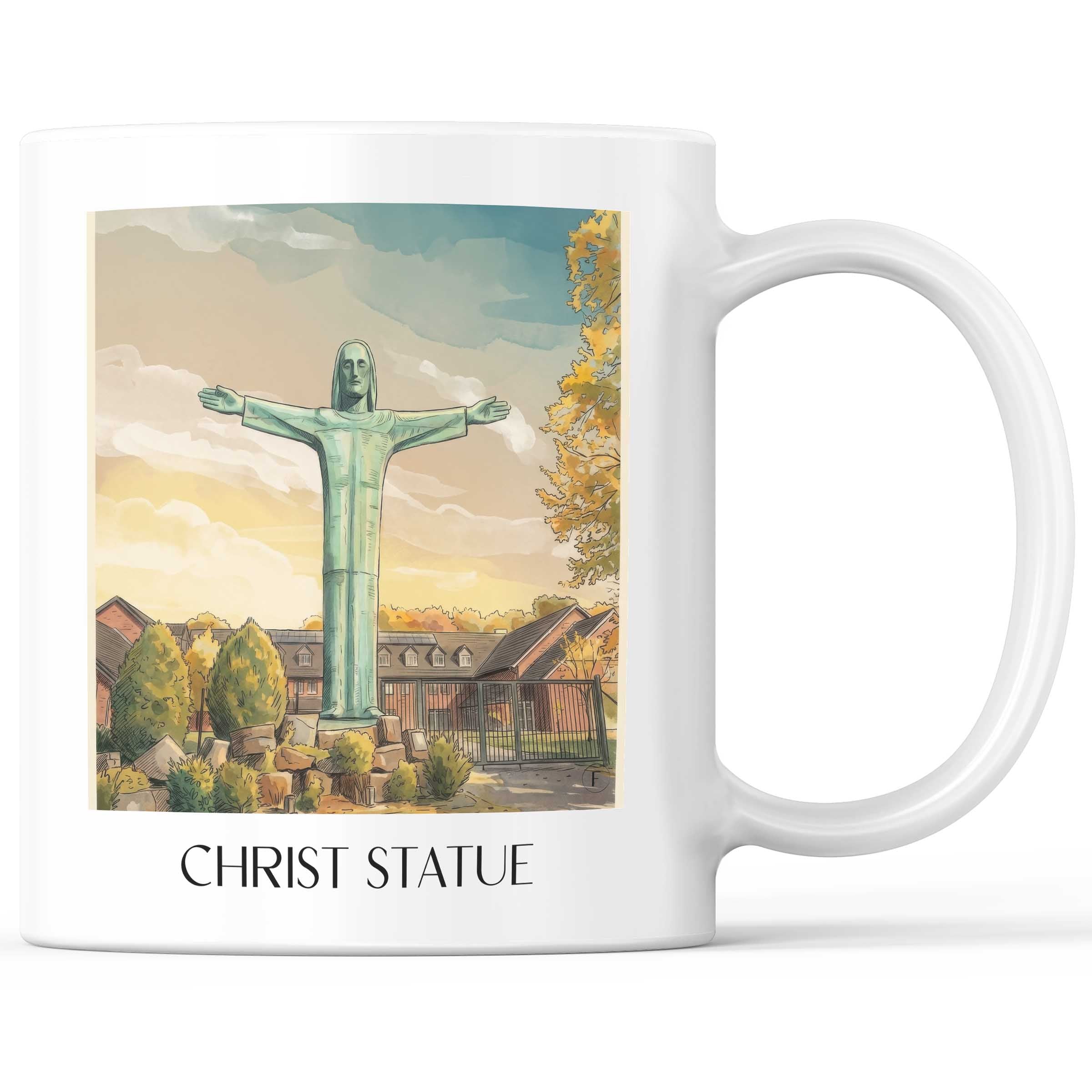 Christusstatue Kaffeebecher - Sankt Augustin - Deutschland Becher - Kaffeetasse im Aquarell Stil - favplace